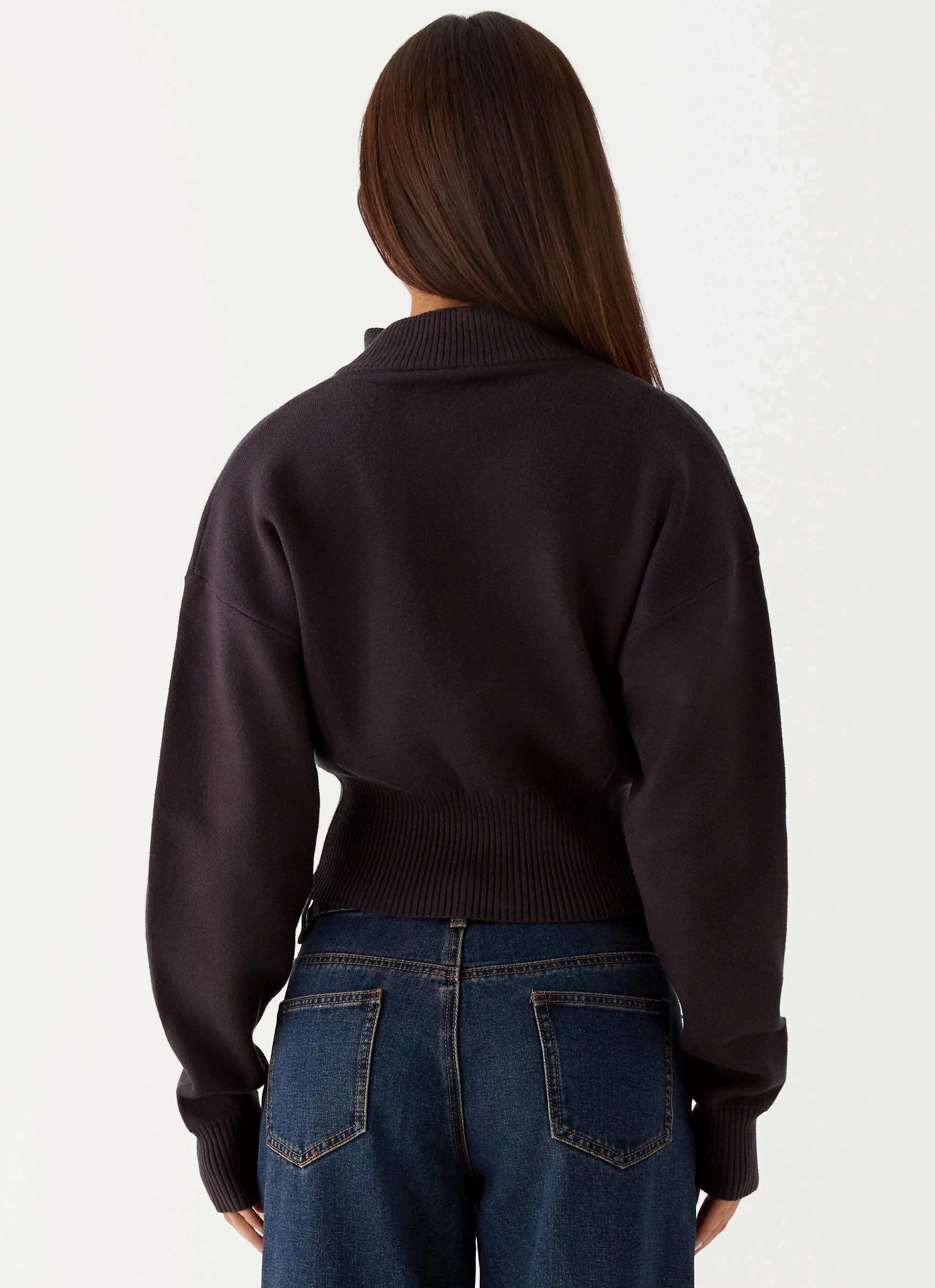 Silicone Grip Interior MoistureWicking Material Episode High Neck Cardigan - Charcoal