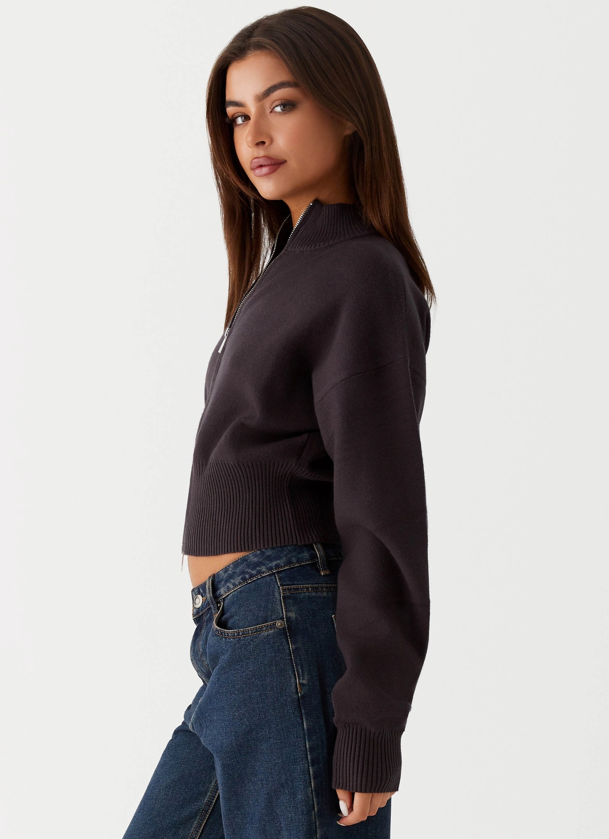 Episode High Neck Cardigan - Charcoal CompactSize DoubleLayered