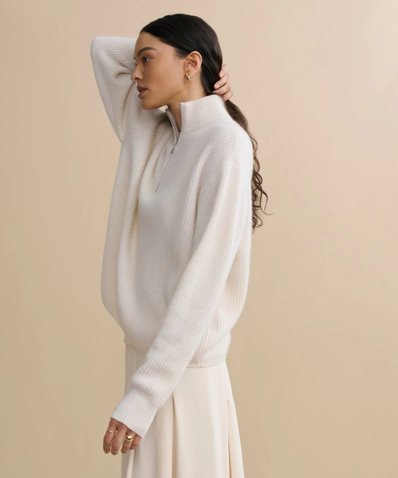 Cashmere Half Zip Hidden Zipper Closure Soft Wool