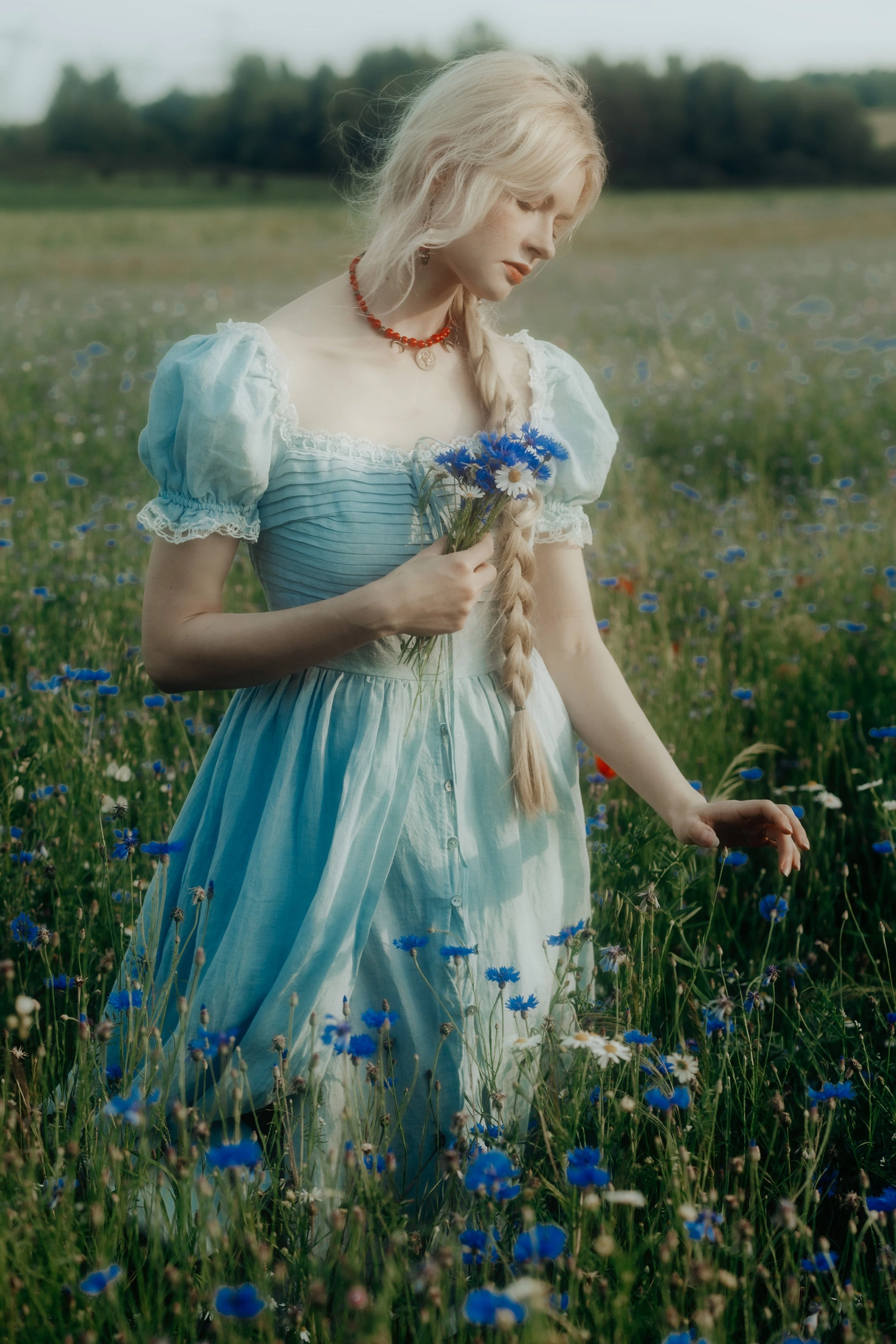 Monet Haze 26 | Fairy layered Linen Dress with pintucks Heat Guard Evening Out