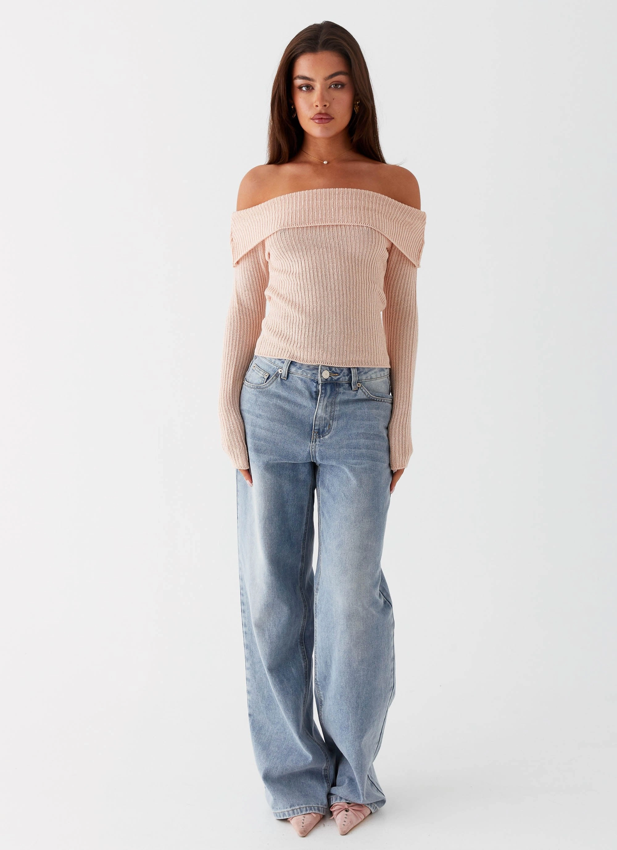 Rina Long Sleeve Knit Top - Blush Tailored Placket Torsion Support Structure