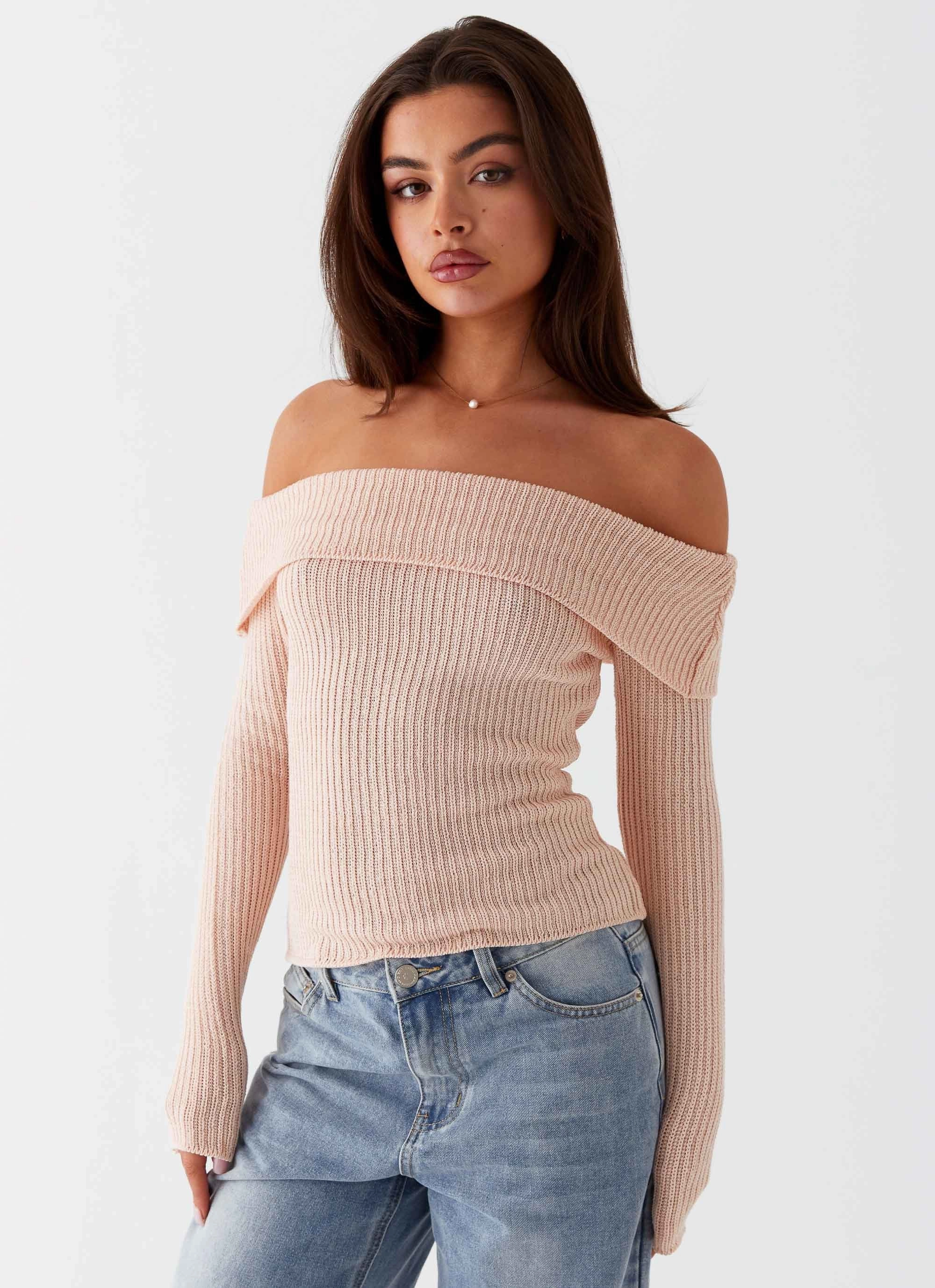 WrinkleResistant Fabric Rina Long Sleeve Knit Top - Blush