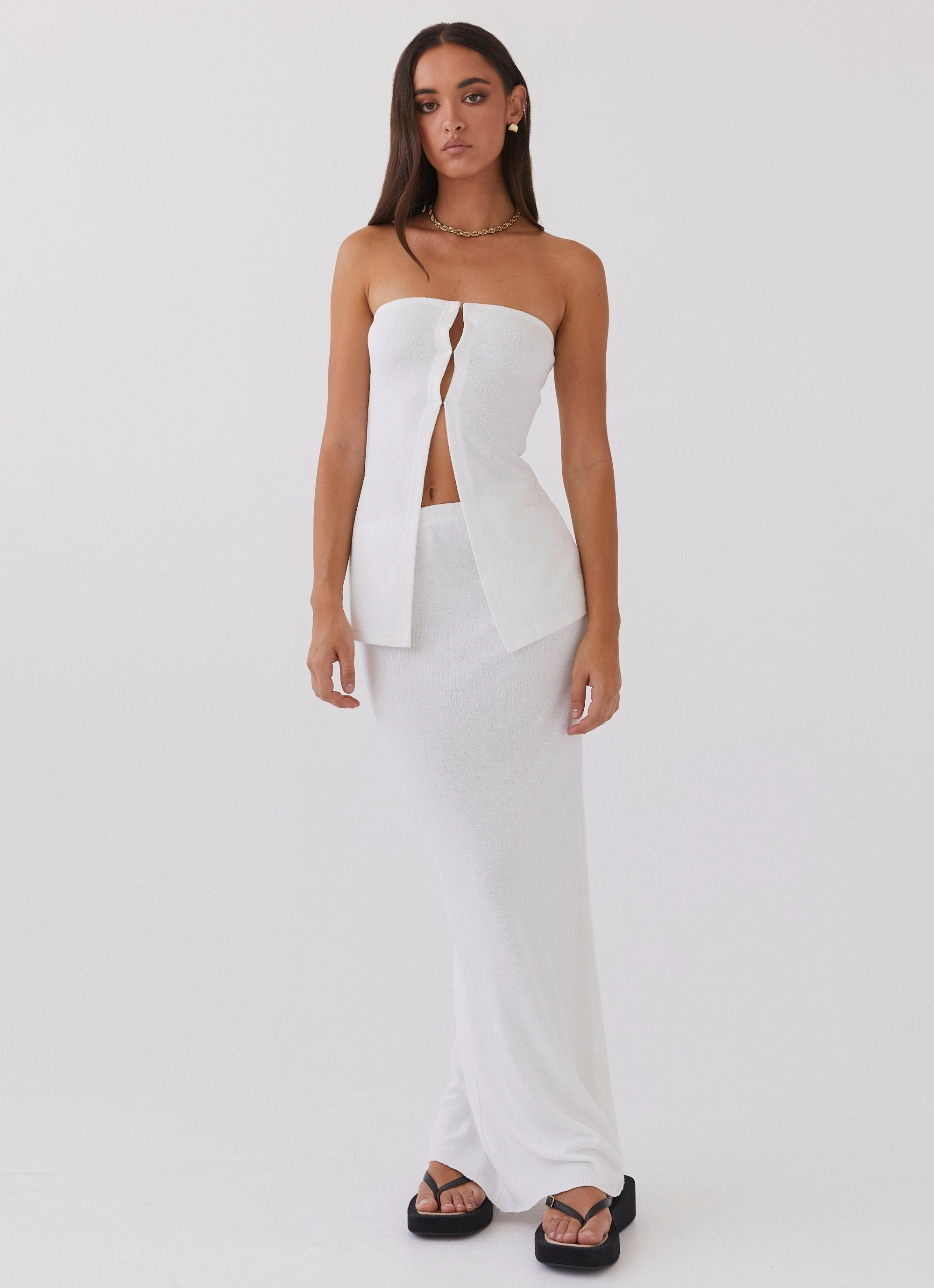 HeatPressedLogos Delicate Lady Knit Top - White