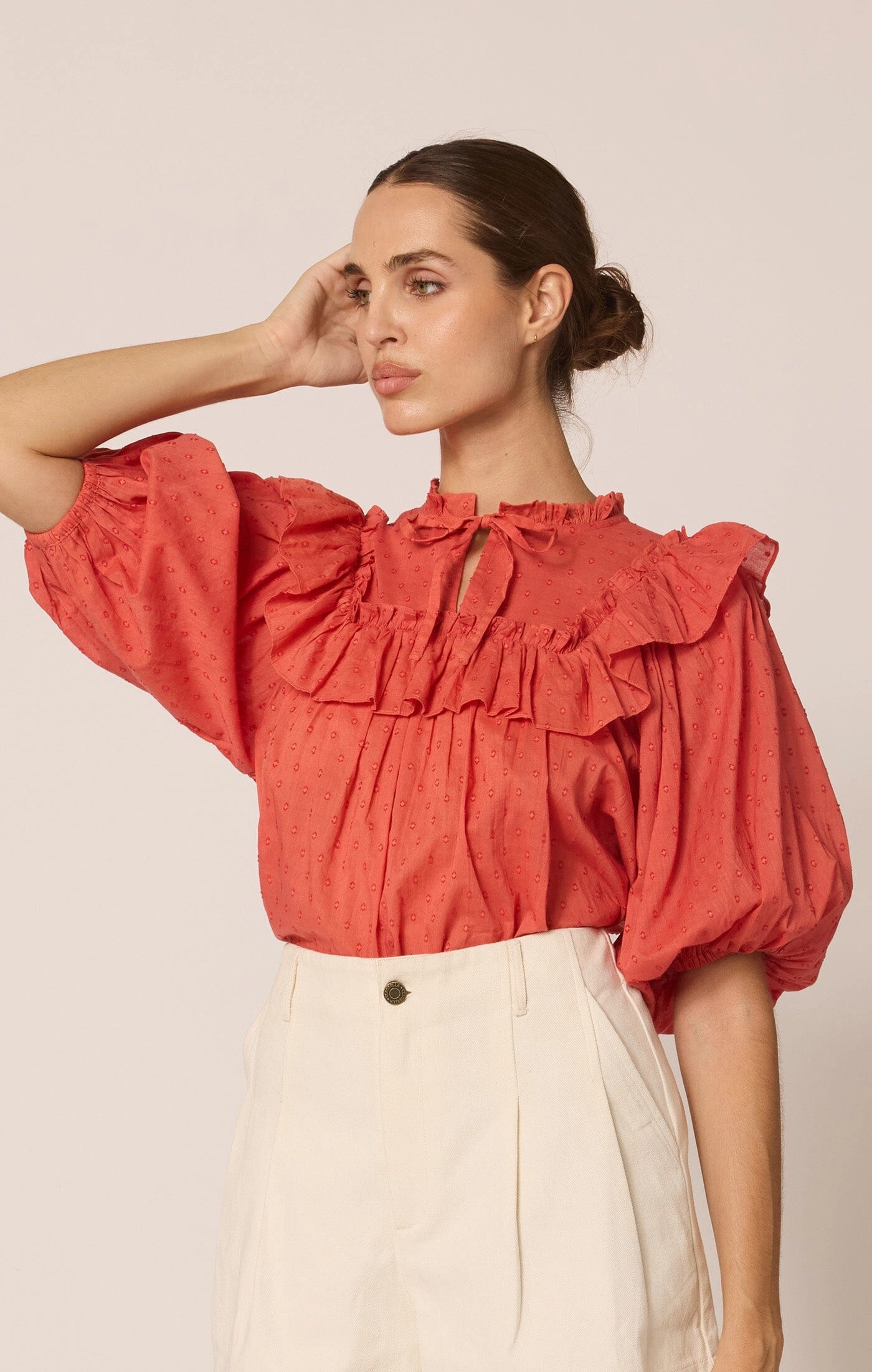 Sloane Blouse| Dawn Pink FlexibleCollarStructure Eco Friendly Dye Process