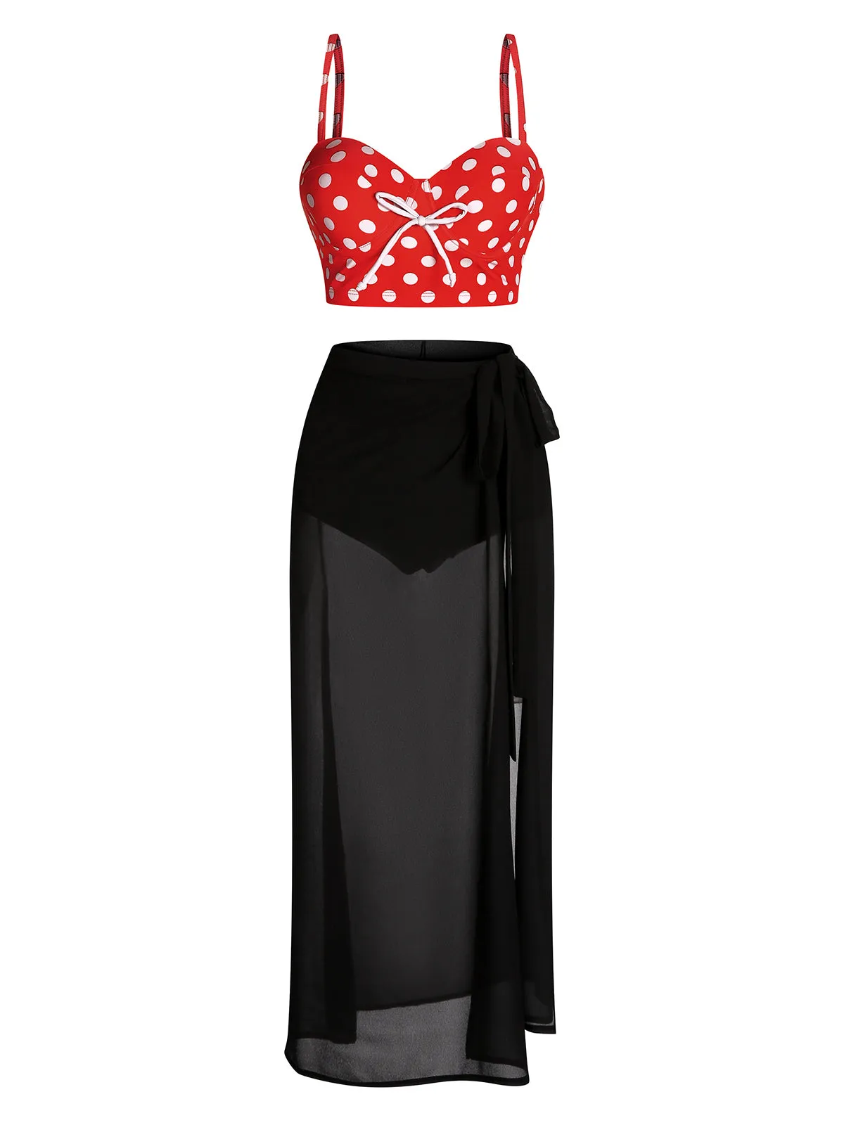 Red 1950s Strap Polka Dot Bikini Set