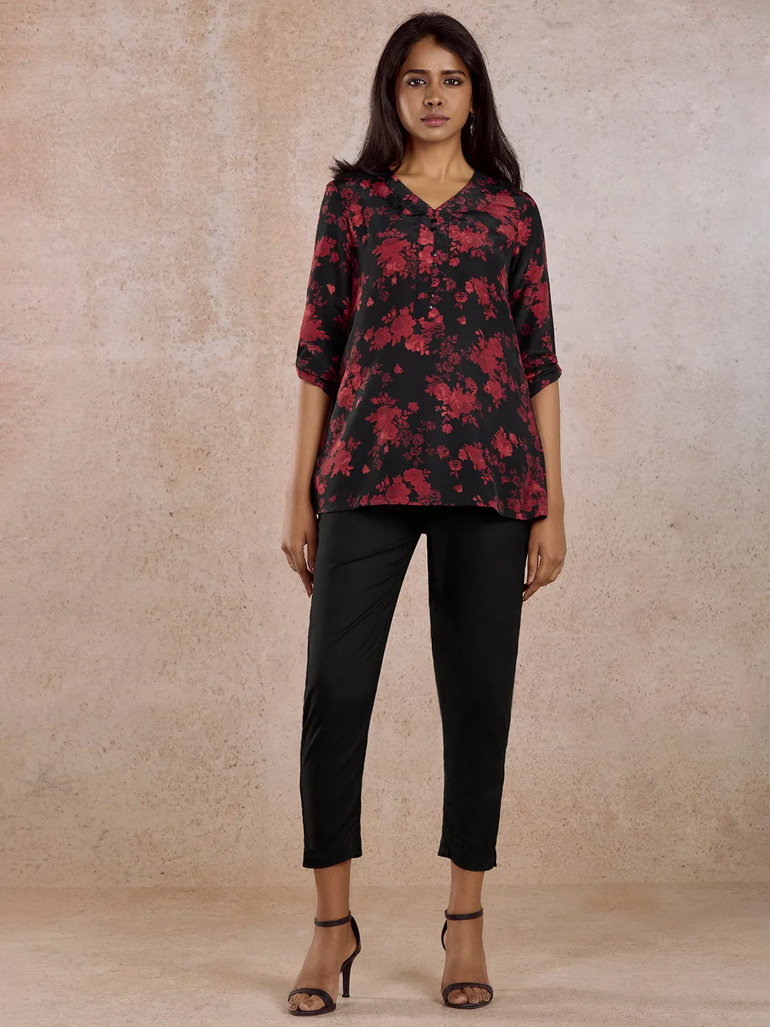 Red & Black Regular Top