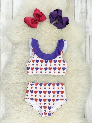 Red & Navy Heart Two-Piece Swimsuit
