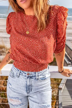 Red & White Dalmatian Print Ruched Top
