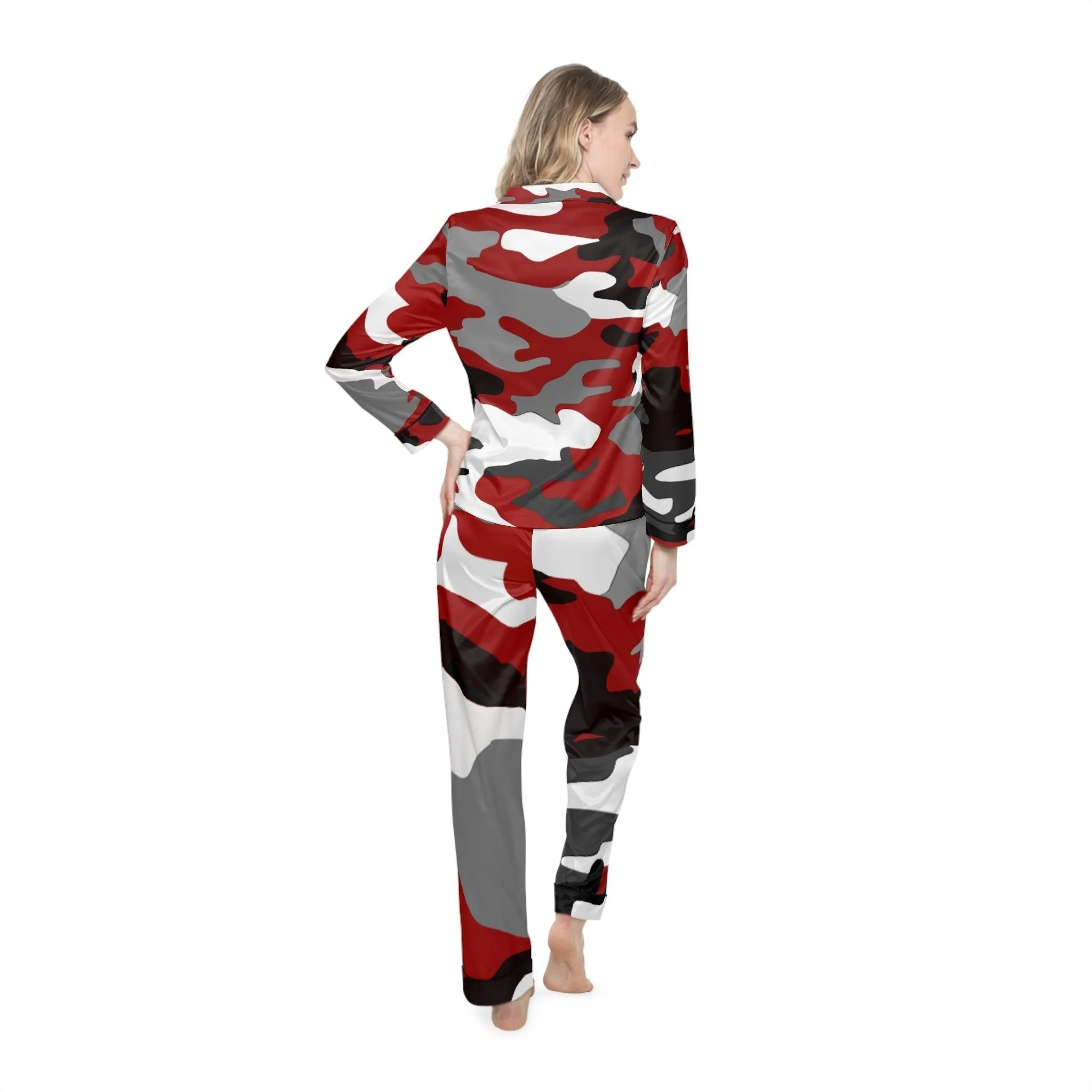RED BLACK GREY White Camouflage Women's Satin Pajamas