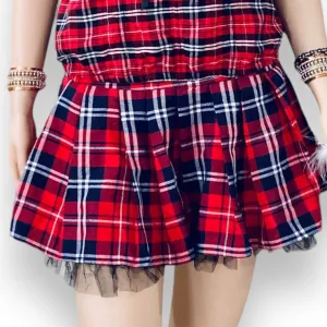 Red Tartan Tulle Micro Skirt