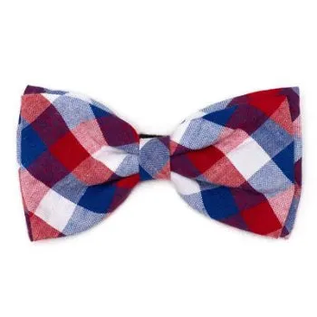 Red, White & Blue Check Dog Bow Tie