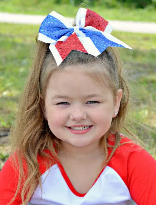 Red, White & Blue Sequin Cheer Bow
