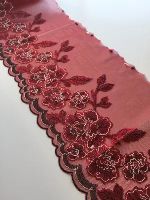 Red/Black/White 8" Wide Embroidered Lace Trim