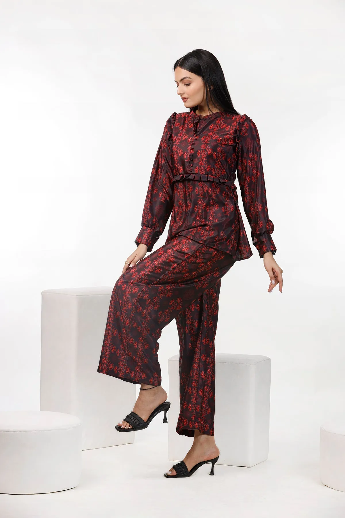 Redish Floral Print Co Ord Set