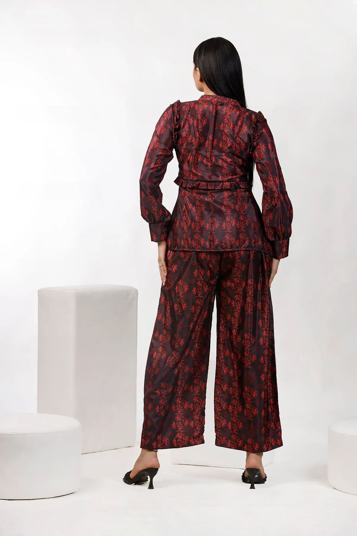 Redish Floral Print Co Ord Set