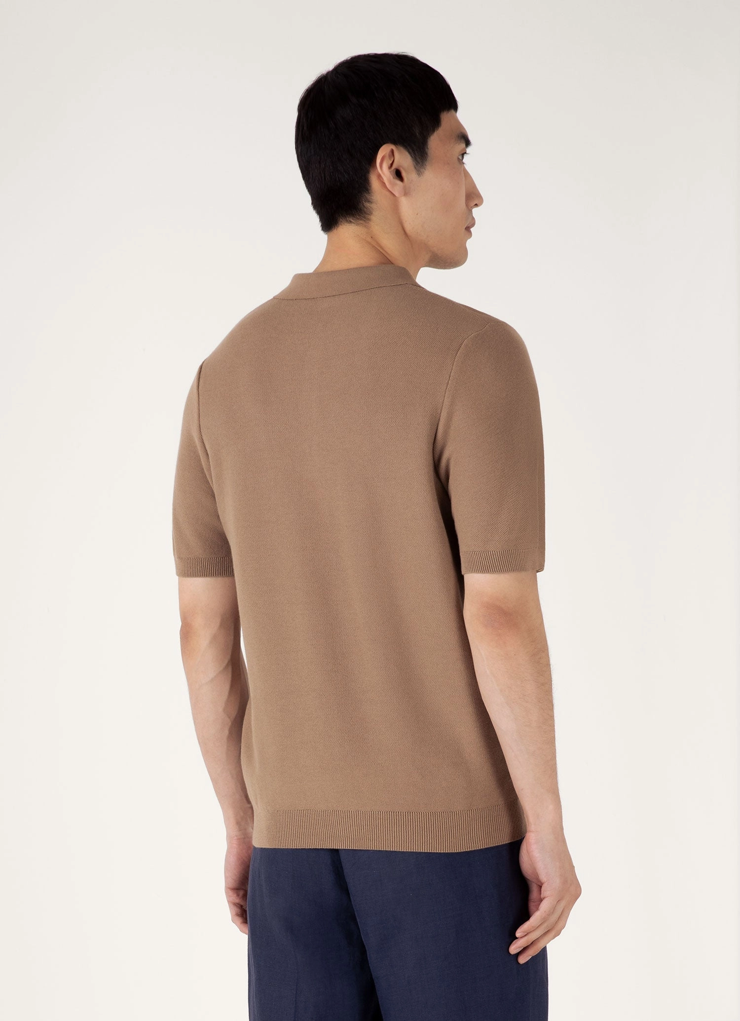 Easy Layering Preppy Vibe Men's Knit Polo Shirt in Dune