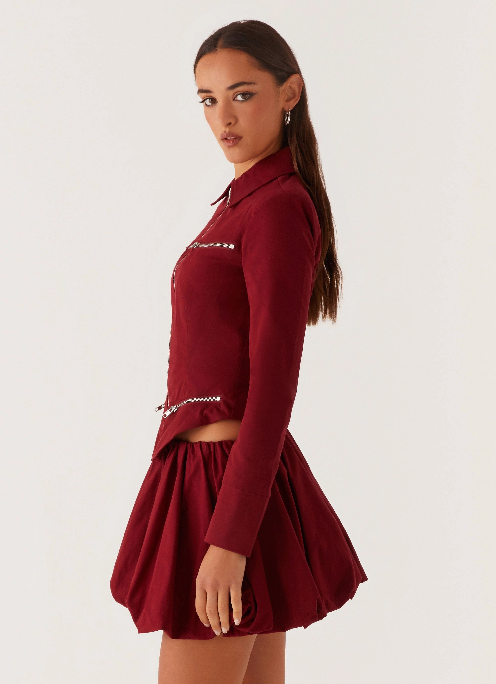 Petra Fitted Zip Top - Mulberry BreathableMeshInsert Stretch Comfort