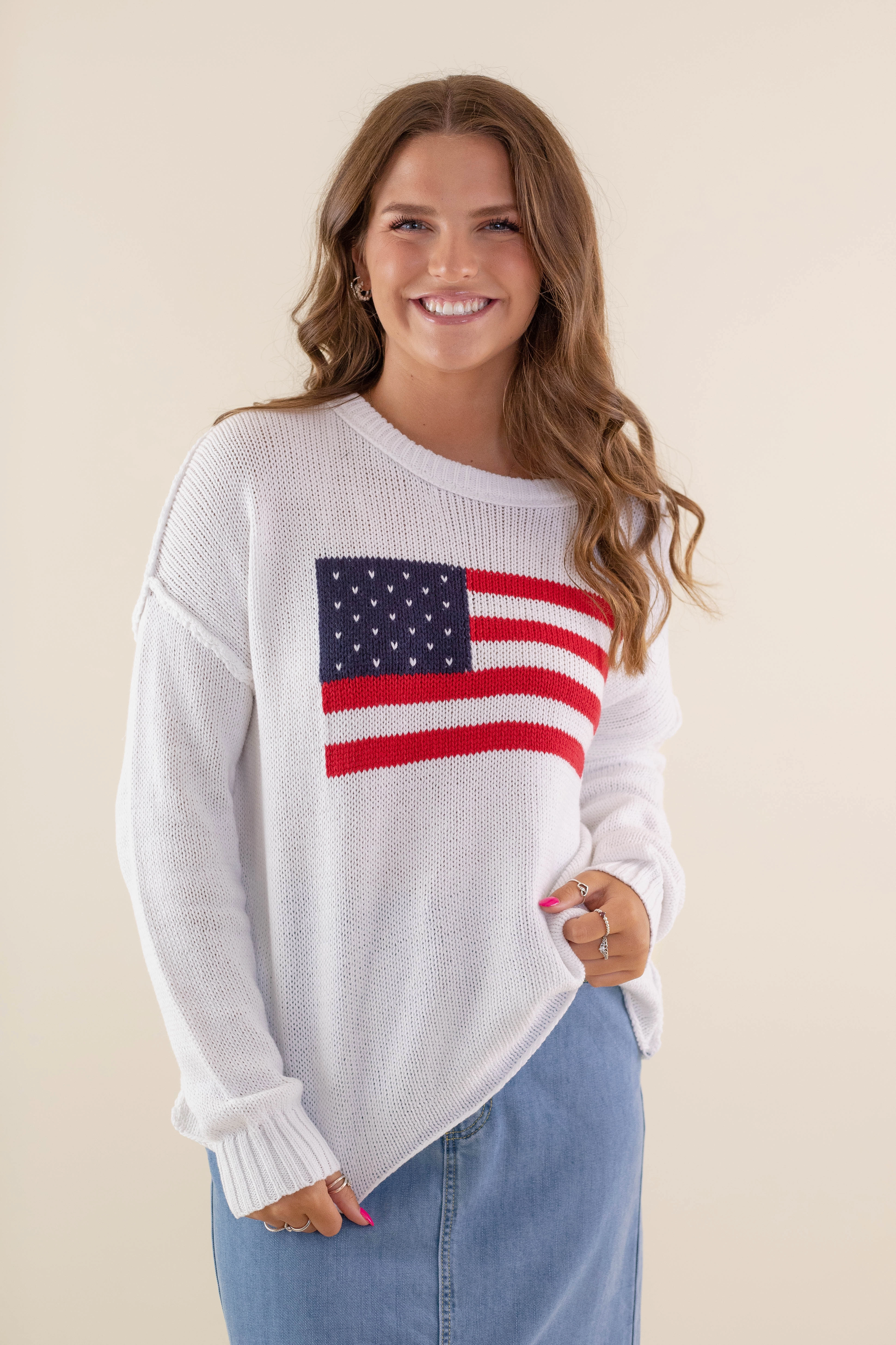 RESTOCK: All American Sweater-White StretchTechnology NonFade Dye