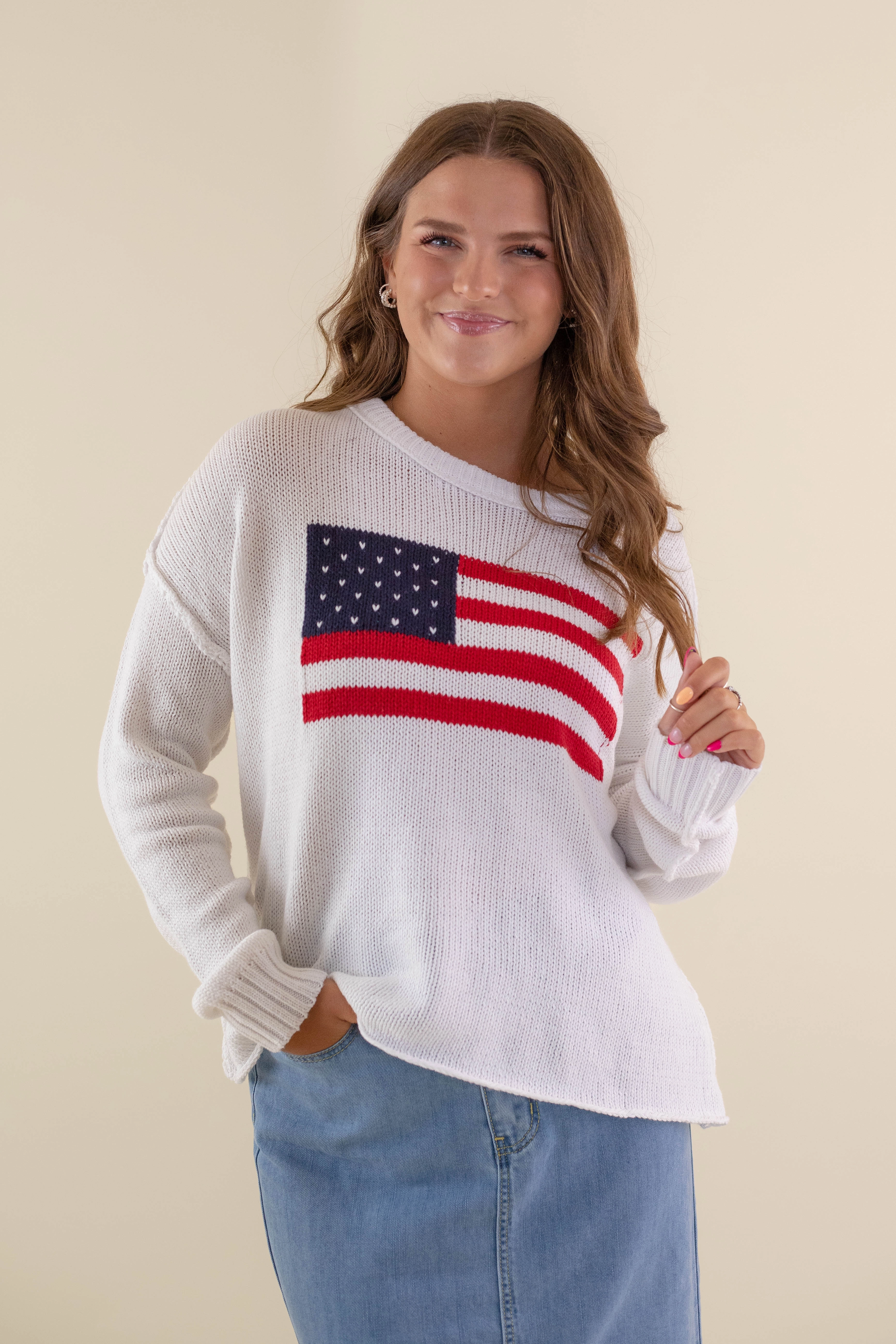 RESTOCK: All American Sweater-White DoubleLayered Neckline NonFadeFinish