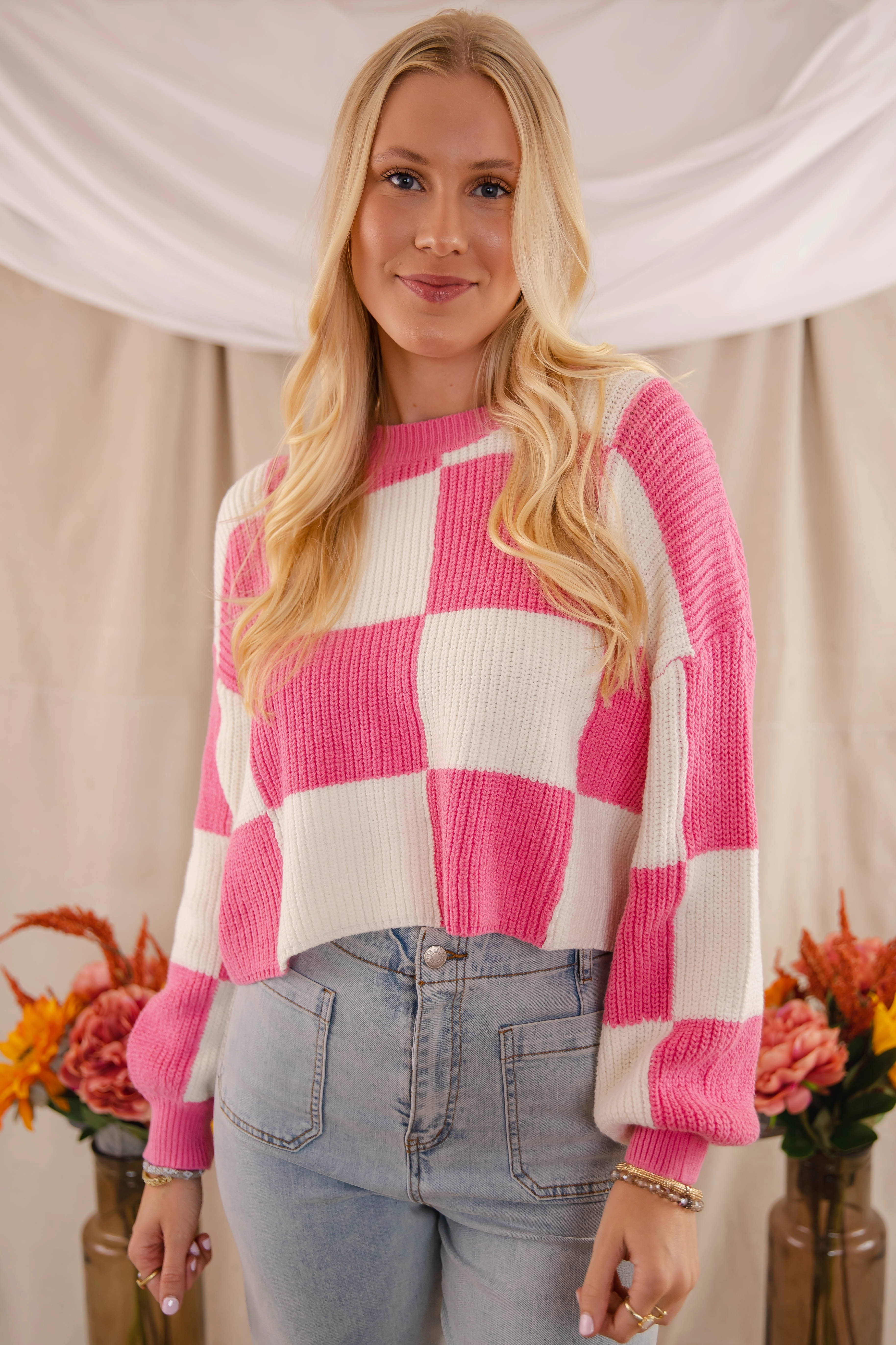 Checking Off the Boxes Sweater-Pink Hypoallergenic Fiber EcoCertified Material
