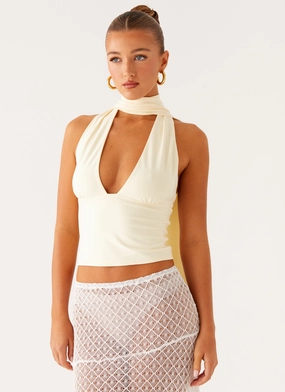 Reflective Trims Milos Scarf Halter Neck Top - Yellow NeutralPalette SoftLining Milos Scarf Halter Neck Top - Yellow