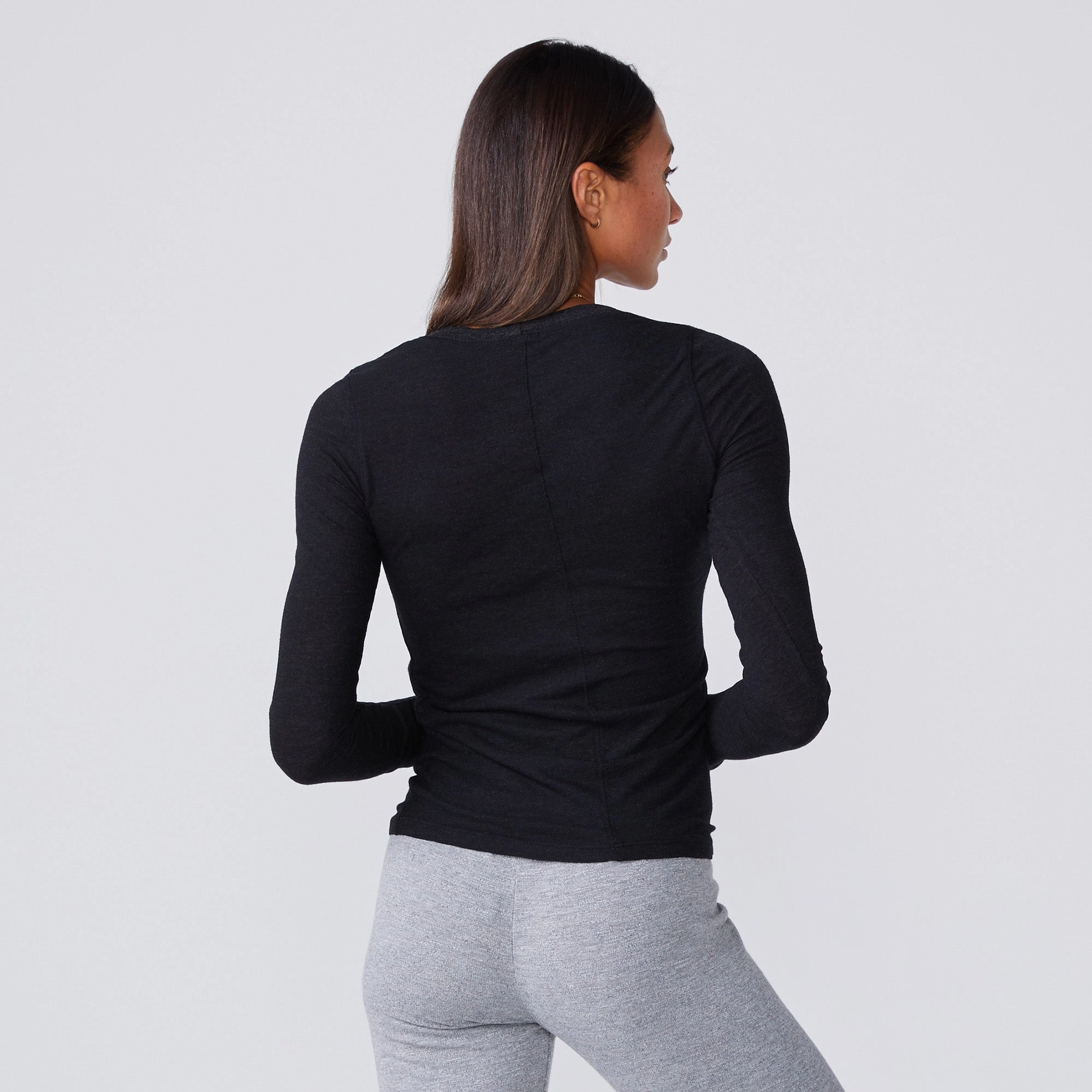 Architectural Tailoring Textured Tri-Blend Fitted Long Sleeve Crew