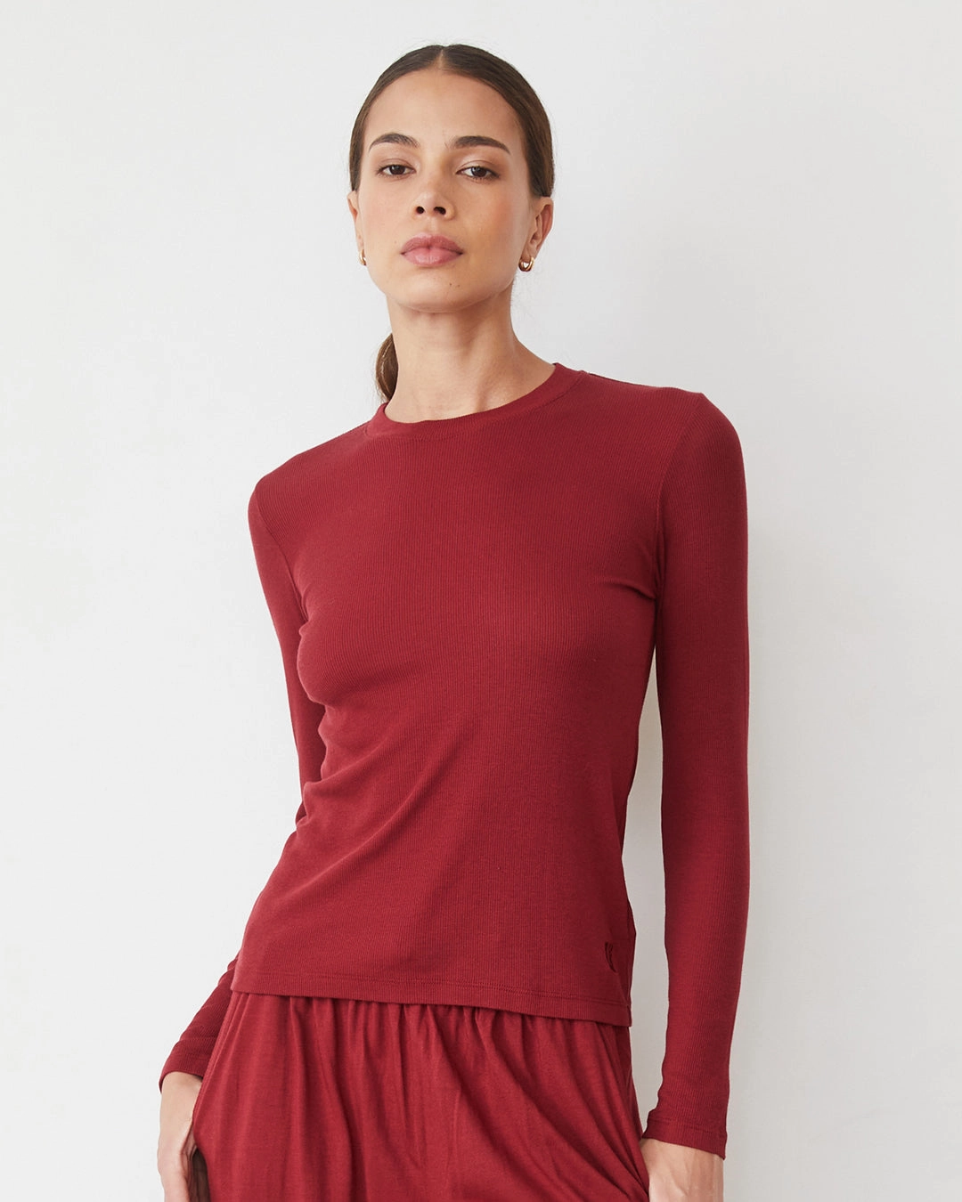 Supimafine Rib Long Sleeve Crew Erasable Surface Coating High Thread Count Cotton