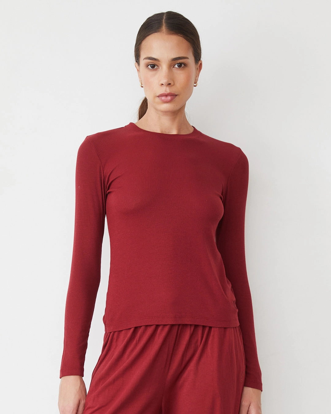 Double Needle Hemming StretchMaterial Supimafine Rib Long Sleeve Crew