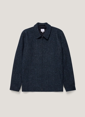 Regal styles Men's Harris Tweed Harrington Jacket in Blue Herringbone Men's Harris Tweed Harrington Jacket in Blue Herringbone Give Double Layer Closure