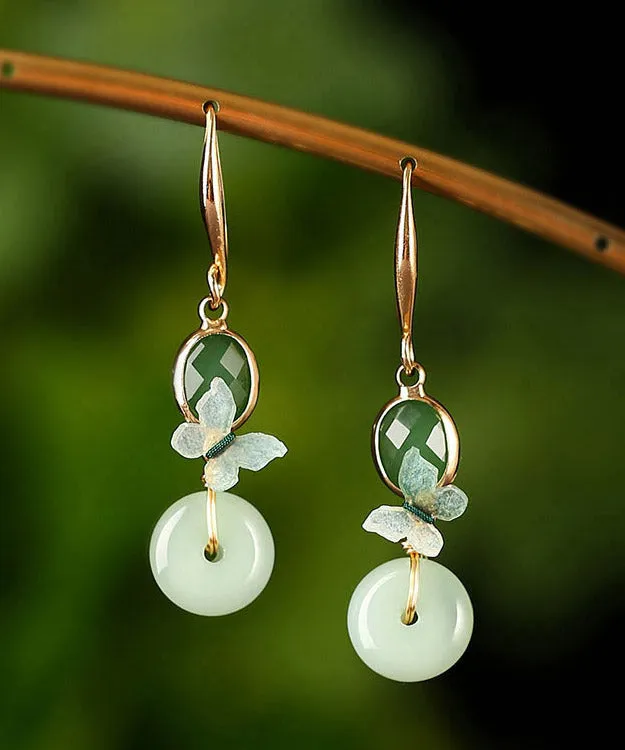 Regular Green Sterling Silver Coloured Glaze Floral Drop Earring