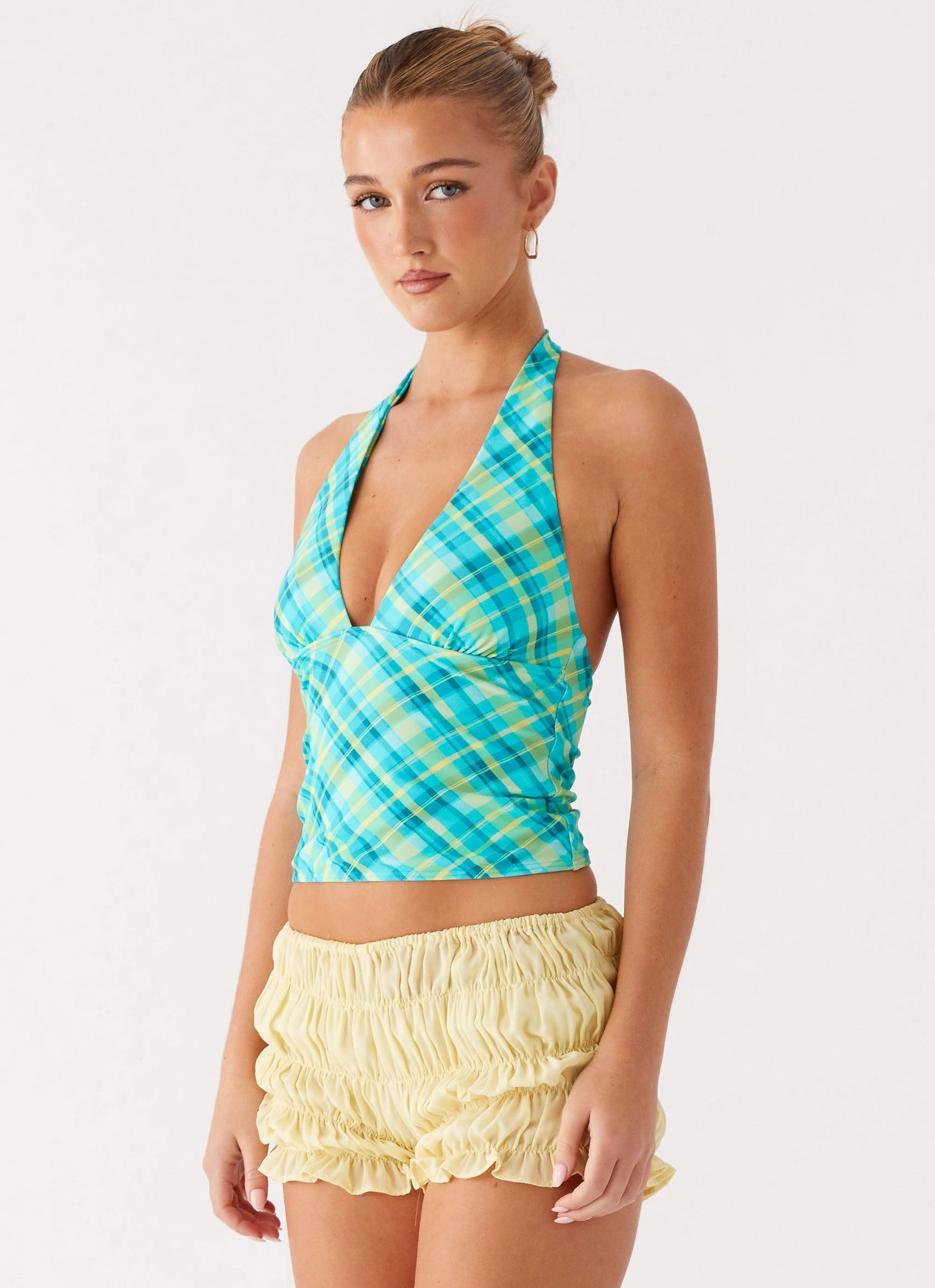 Versatile Shirt AirflowOptimized Design Jetsetter Halter Top - Green Check