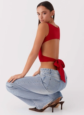 Reinforced Hem Stitching Saskie Tie Top - Ruby Red Saskie Tie Top - Ruby Red Airflow Mesh Lining Sporty Style