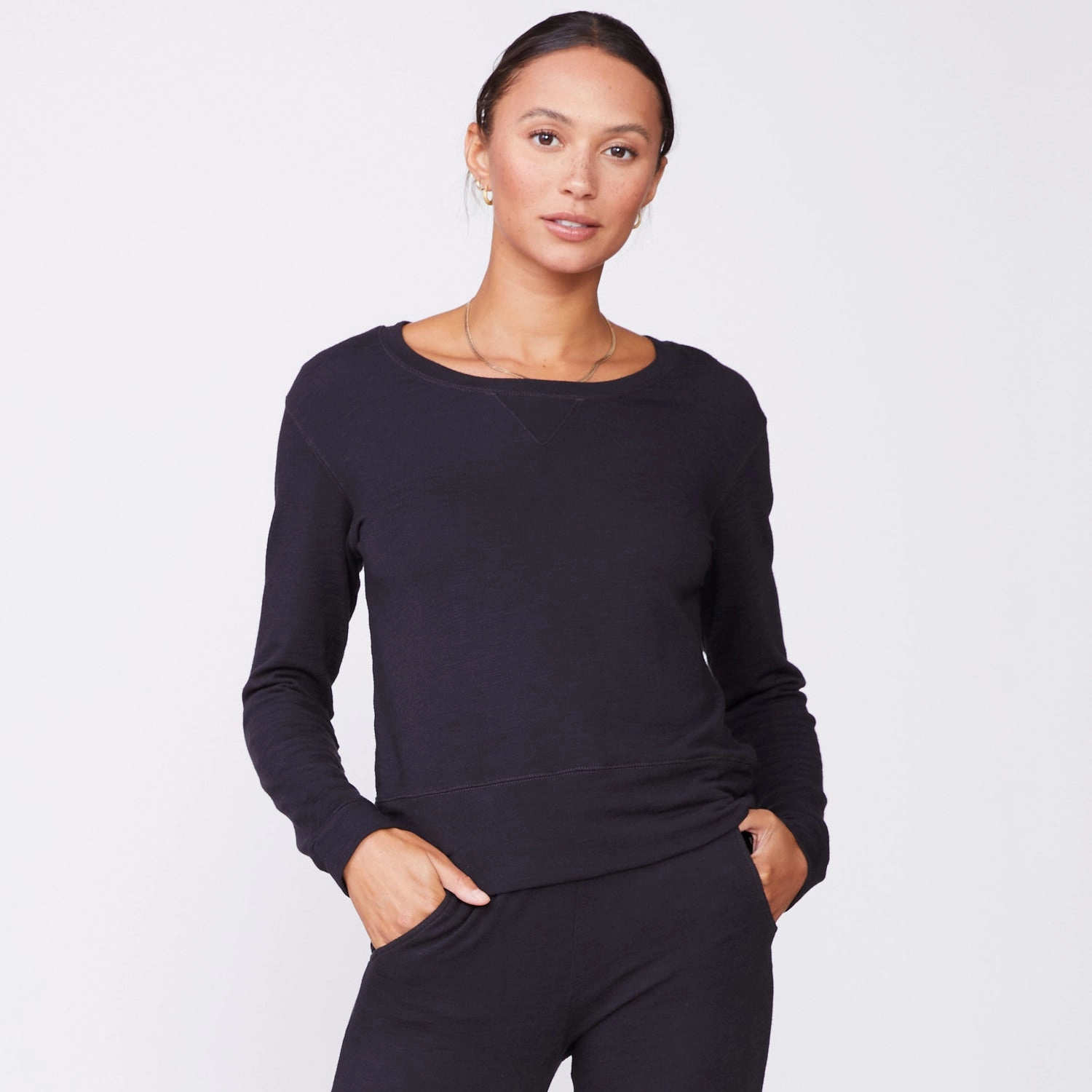 Textured Weave Pattern GarmentWashed Softness Supersoft Crew Neck Sweatshirt