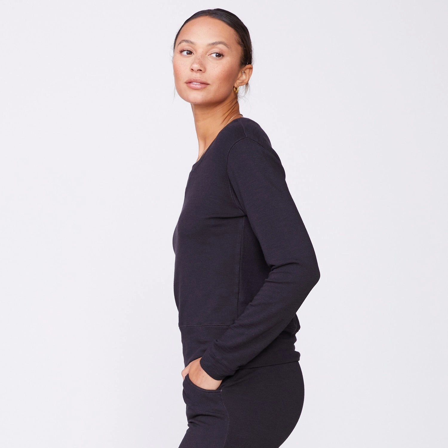 Supersoft Crew Neck Sweatshirt FlexibleWaistband Button Down Collar