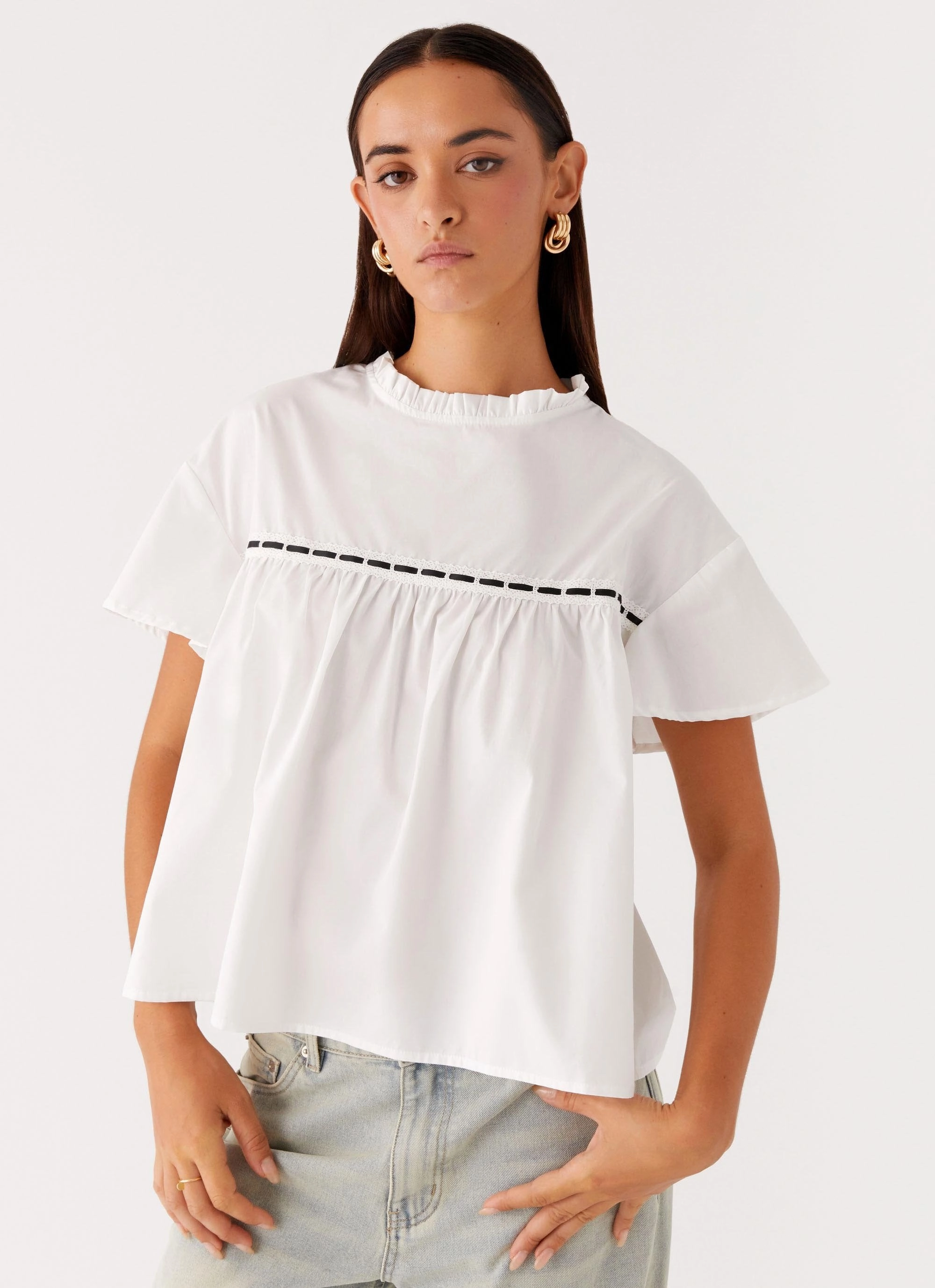 HeatPressedLogos Lila Babydoll Top - White