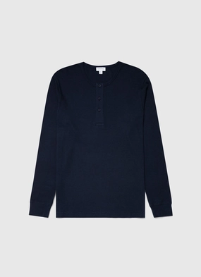 Reinforced Shoulders Men's Long Sleeve Waffle Henley in Navy Sleek Fit Men's Long Sleeve Waffle Henley in Navy