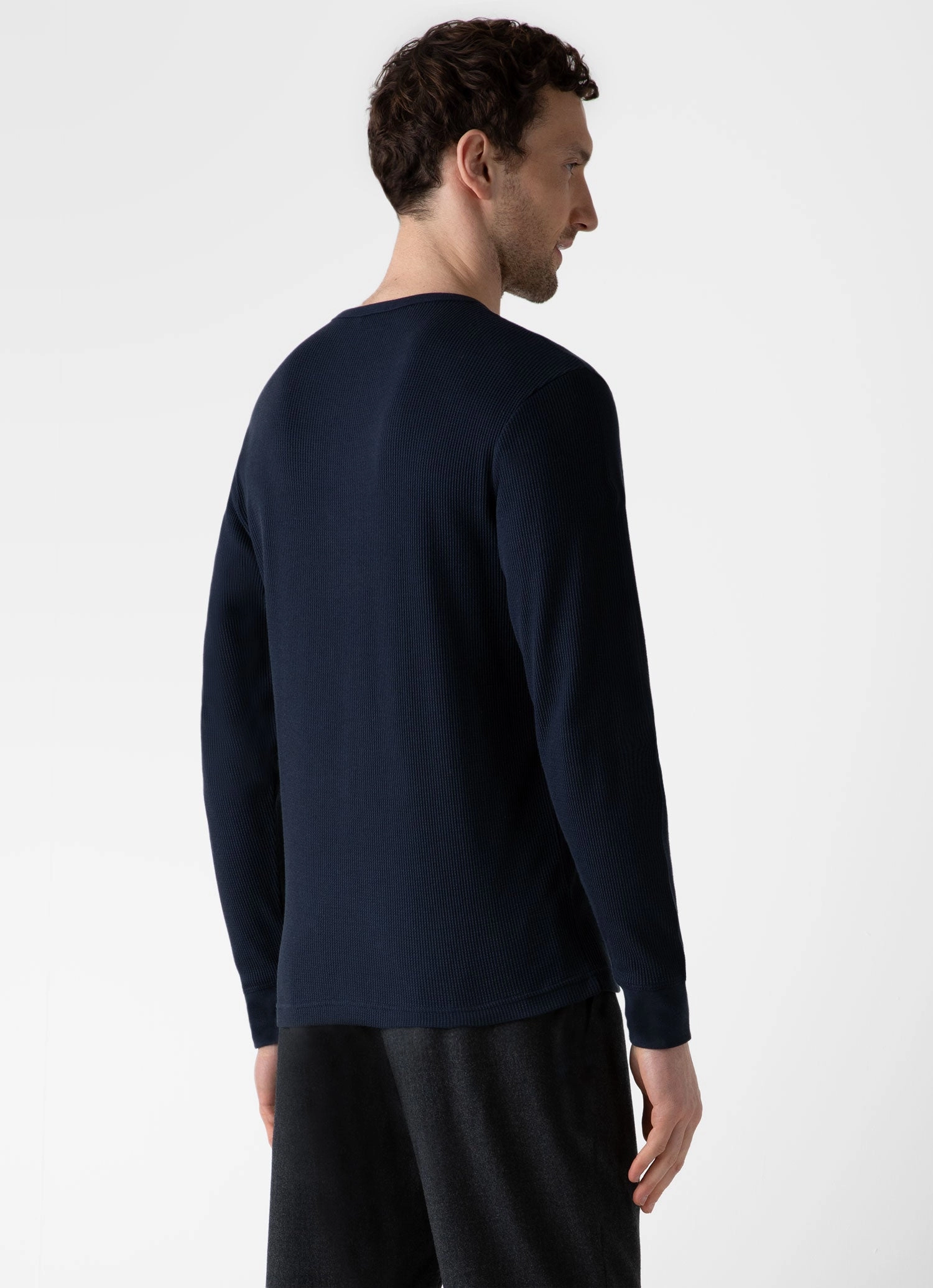 Men's Long Sleeve Waffle Henley in Navy Top Rated