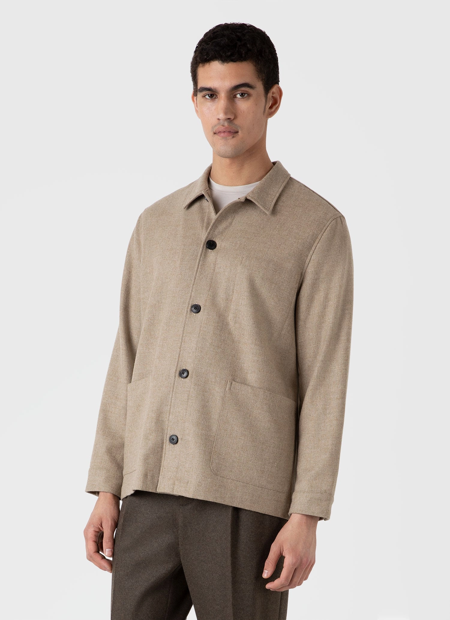 Adjustable Hood Spectacles Men's Wool Twin Pocket Jacket in Sandstone