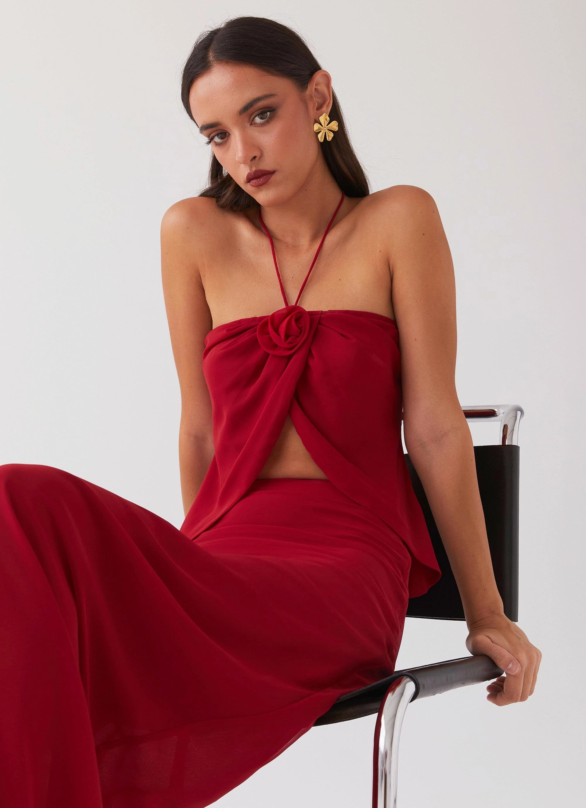 Nightfall Rose Tie Top - Rouge Red Casual Style Layered Hemline
