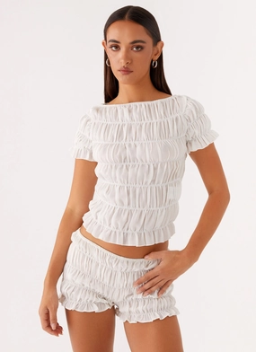 ReinforcedHemlines Mateo Ruched Top - White Mateo Ruched Top - White WrinkleResistantFinish Low Profile Stitching