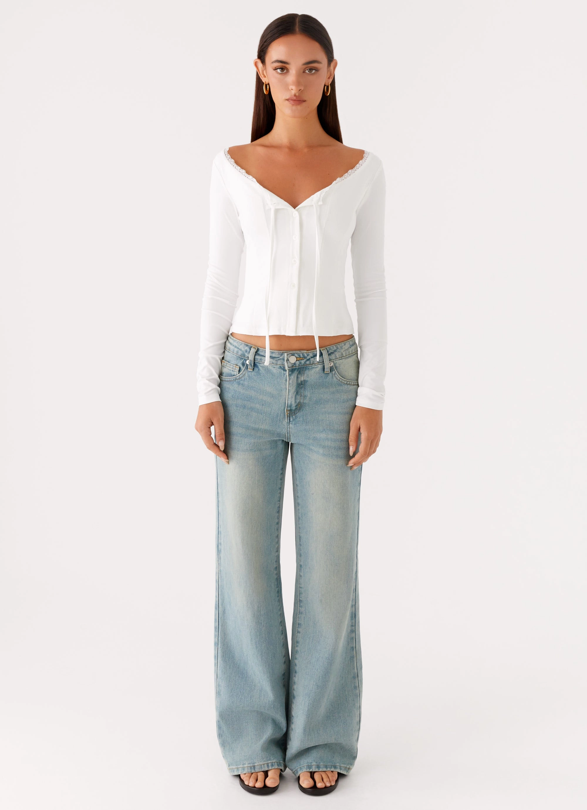 FlexibleRibbing Moda Long Sleeve Top - White