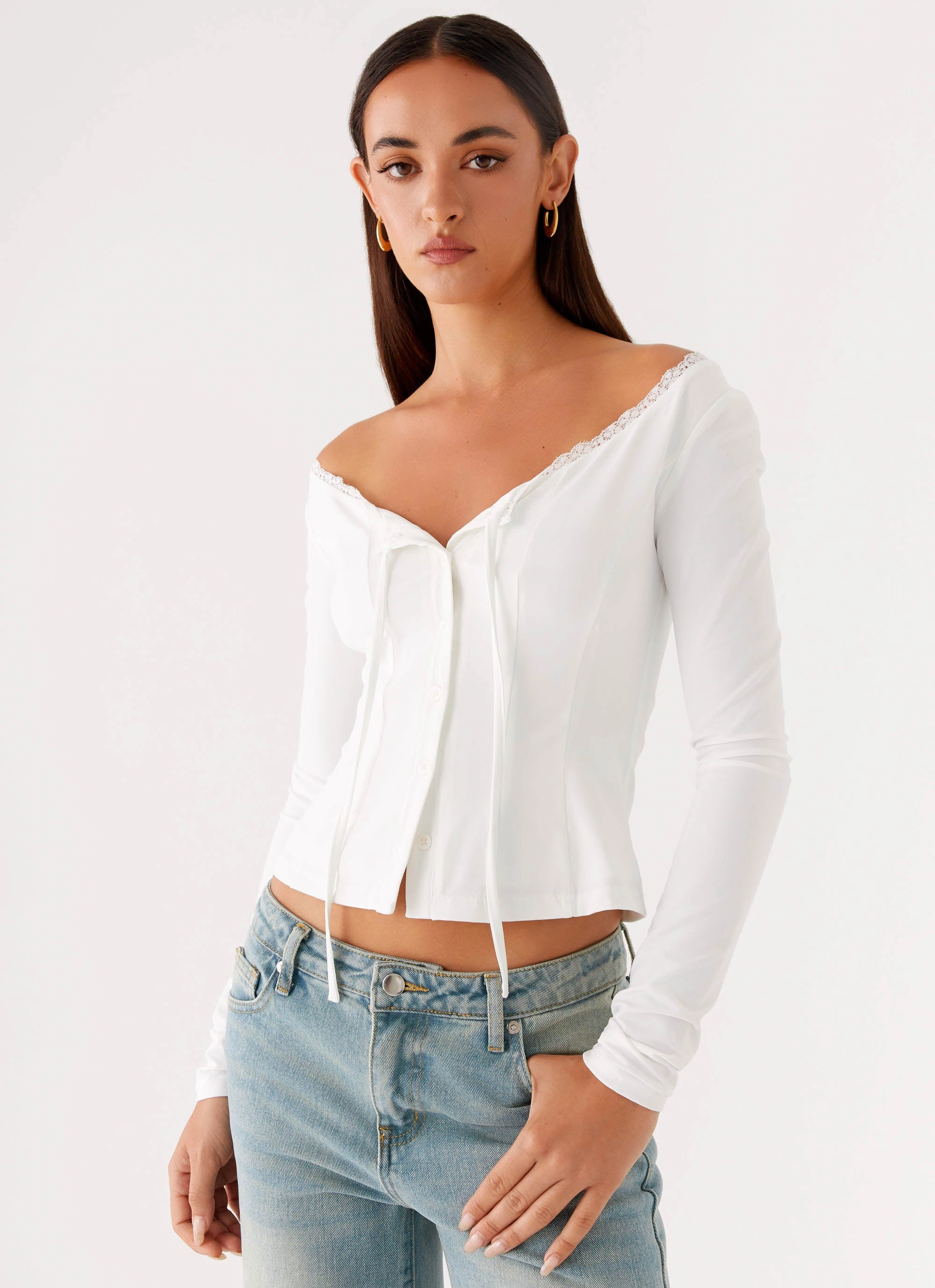 Moda Long Sleeve Top - White hypoallergenic material Long Sleeve Shirt