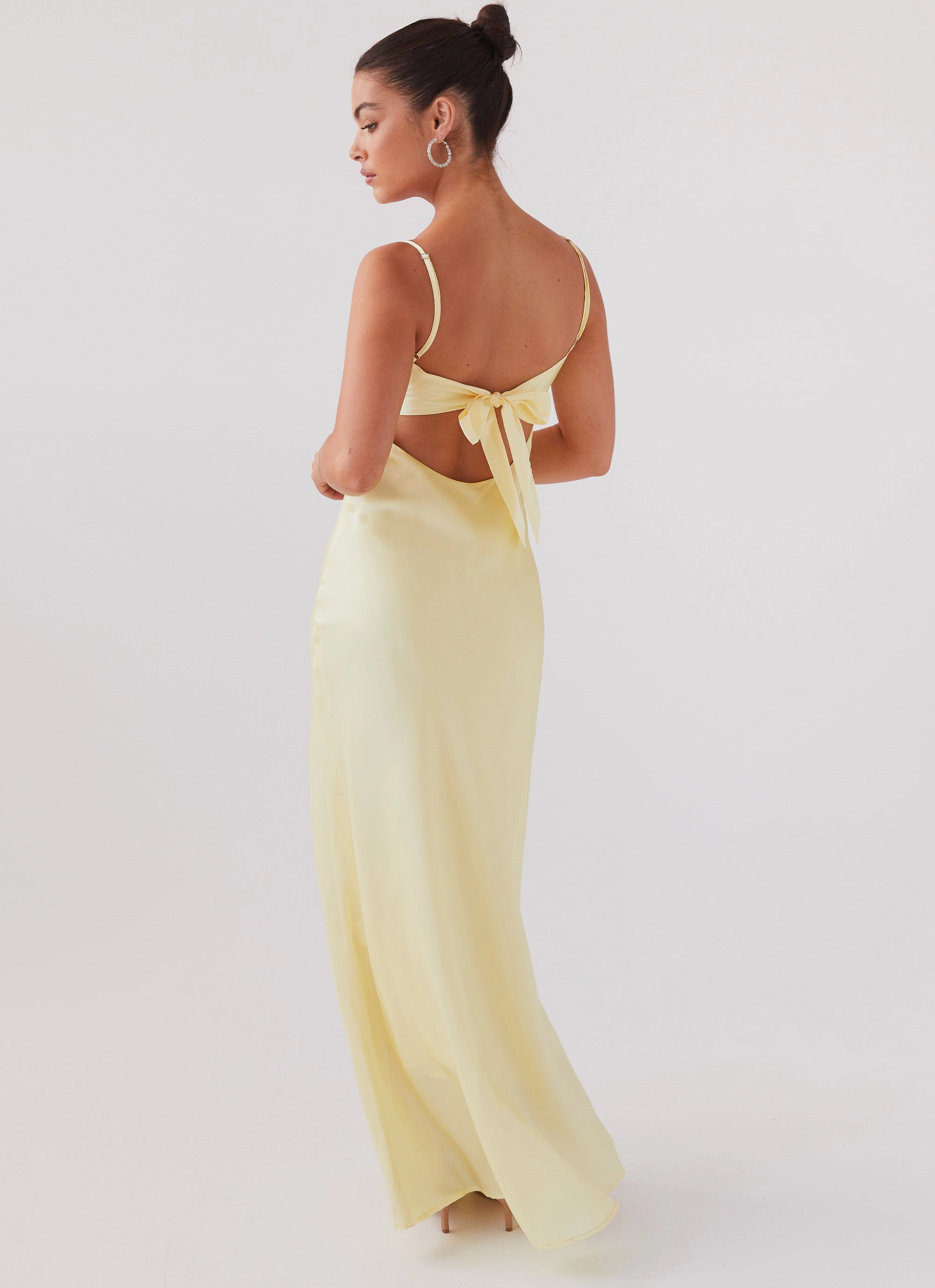 Flora Satin Maxi Dress - Lemon Sleek Design