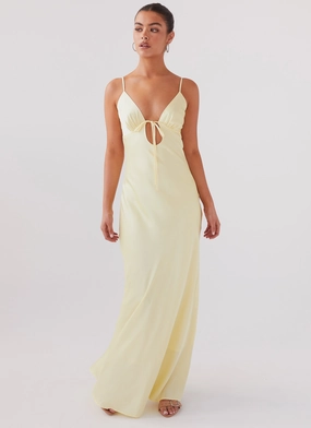 Flora Satin Maxi Dress - Lemon Flared shape