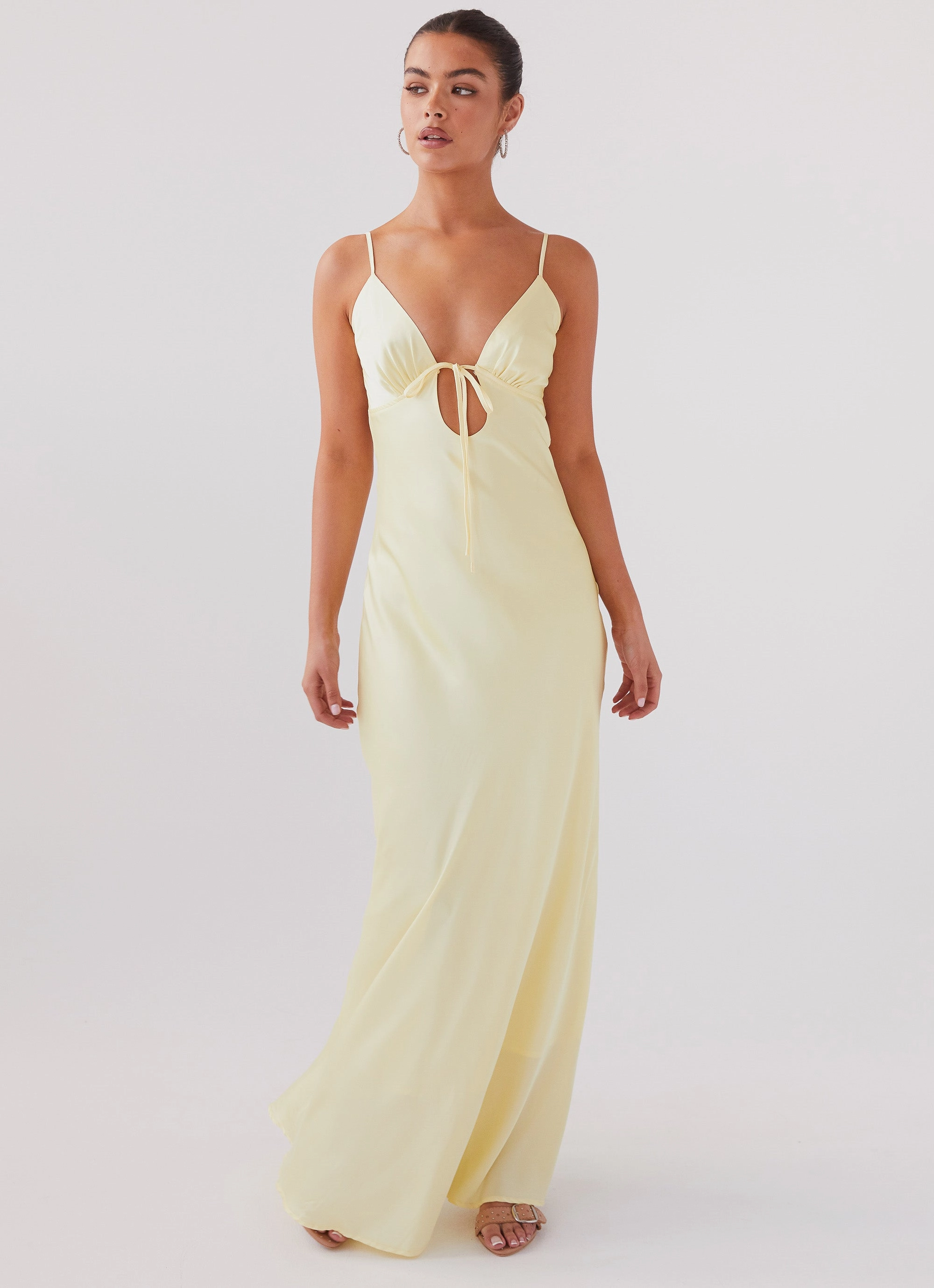 Flora Satin Maxi Dress - Lemon Flared shape