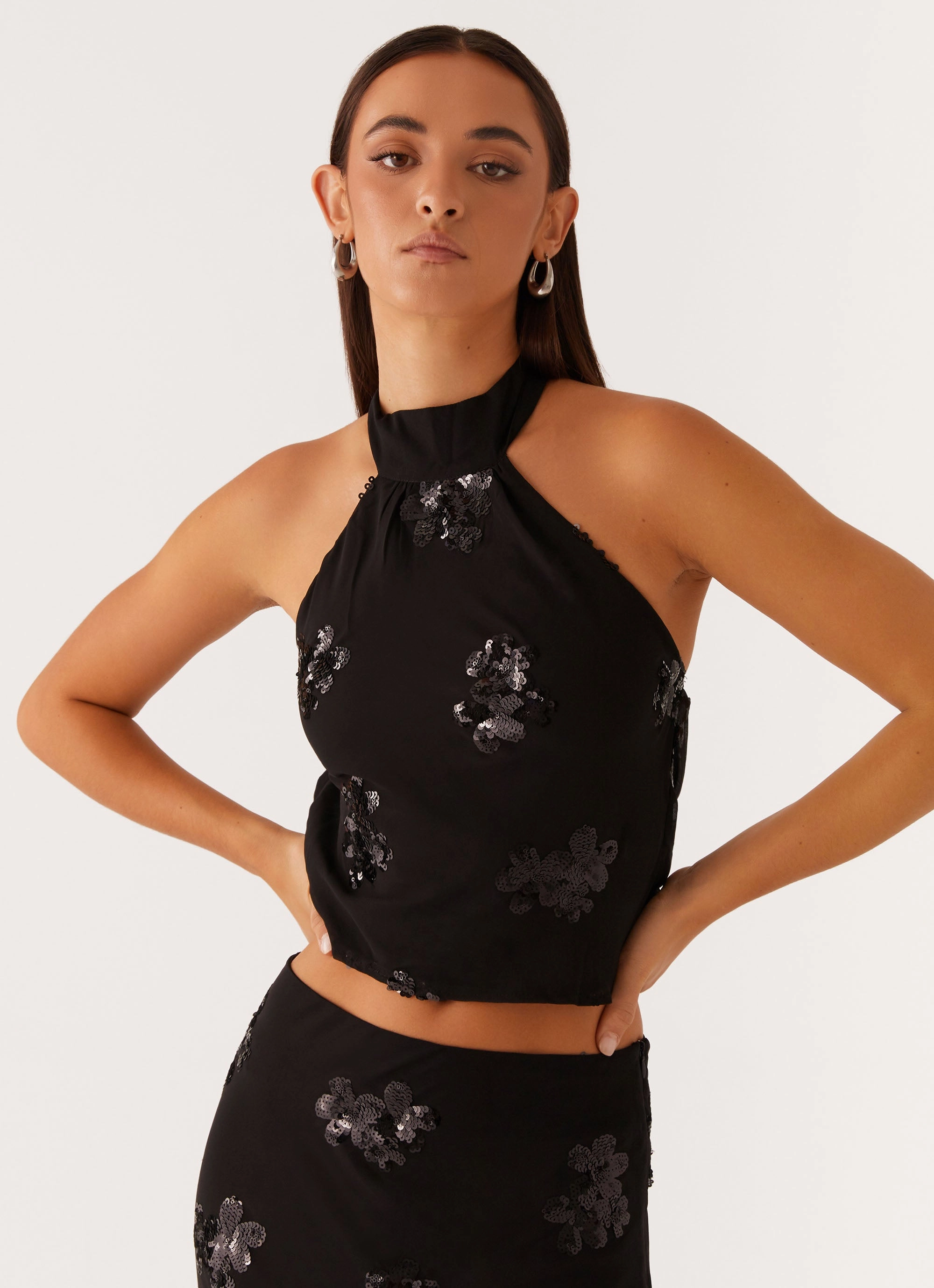 NonIrritatingEdges Cillian Sequin Halter Top - Black