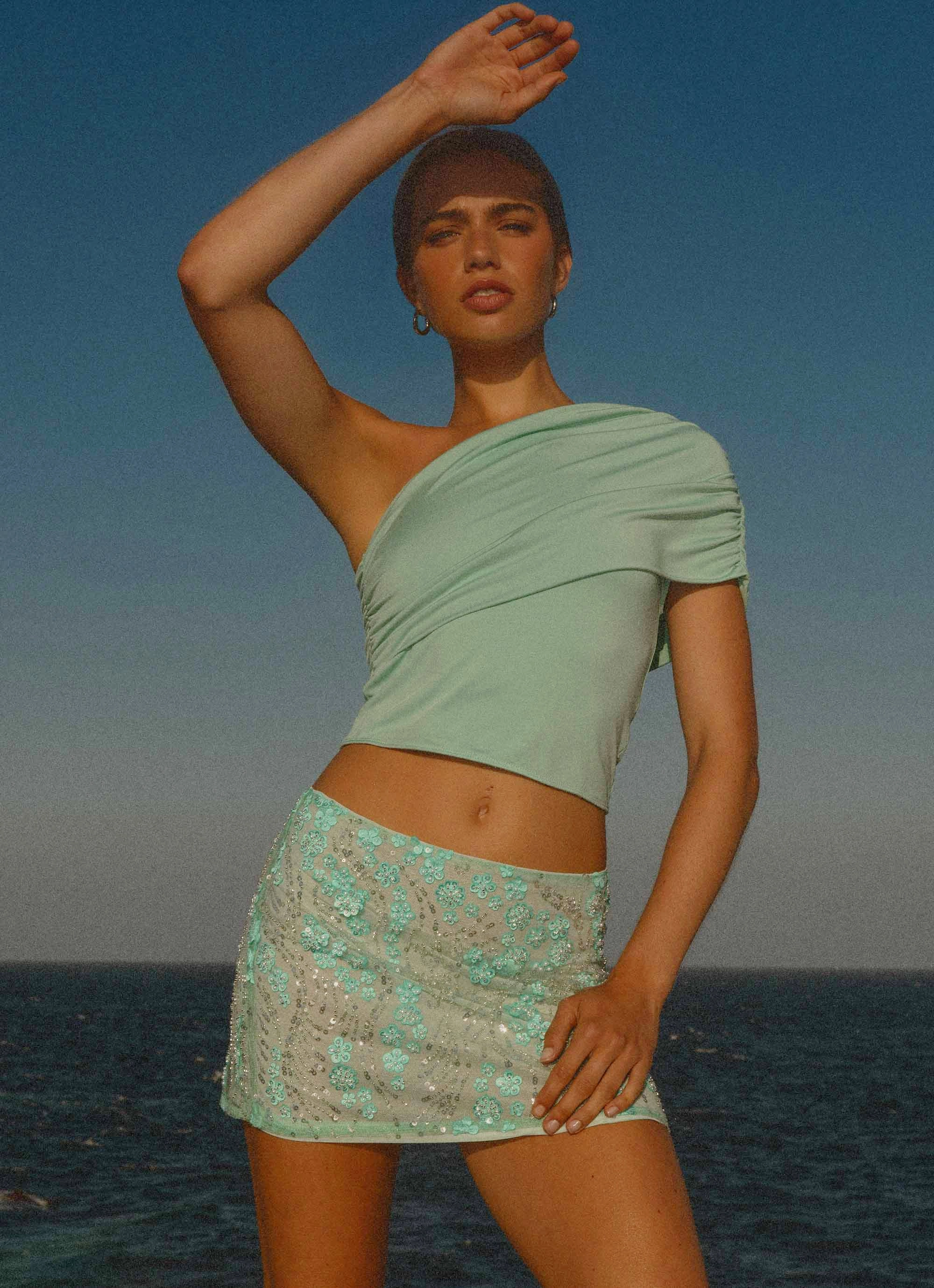 Relaxed Lines Low Maintenance Kandi Mini Skirt - Mint