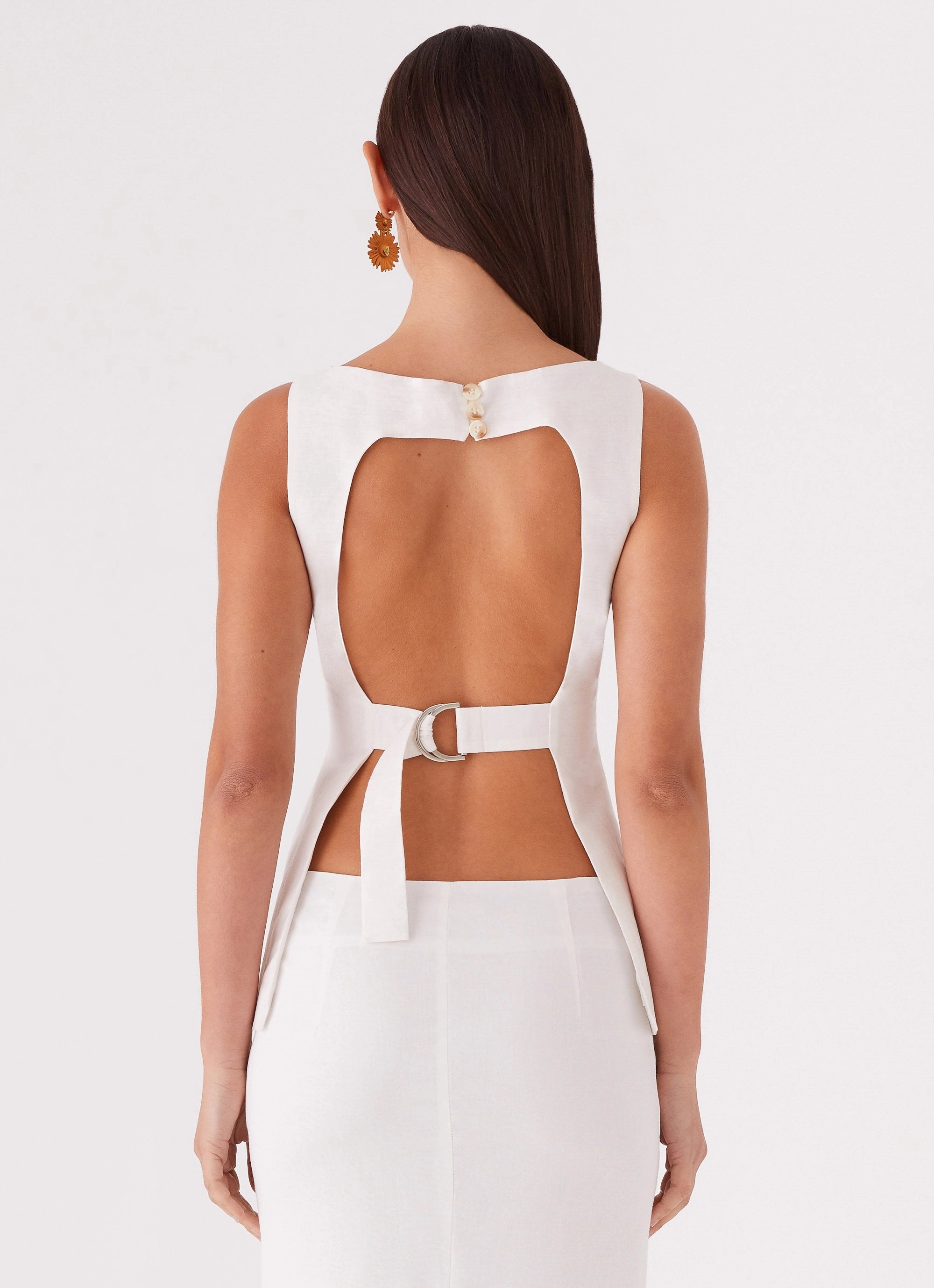 Durable Stitching Mooney Linen Top - White