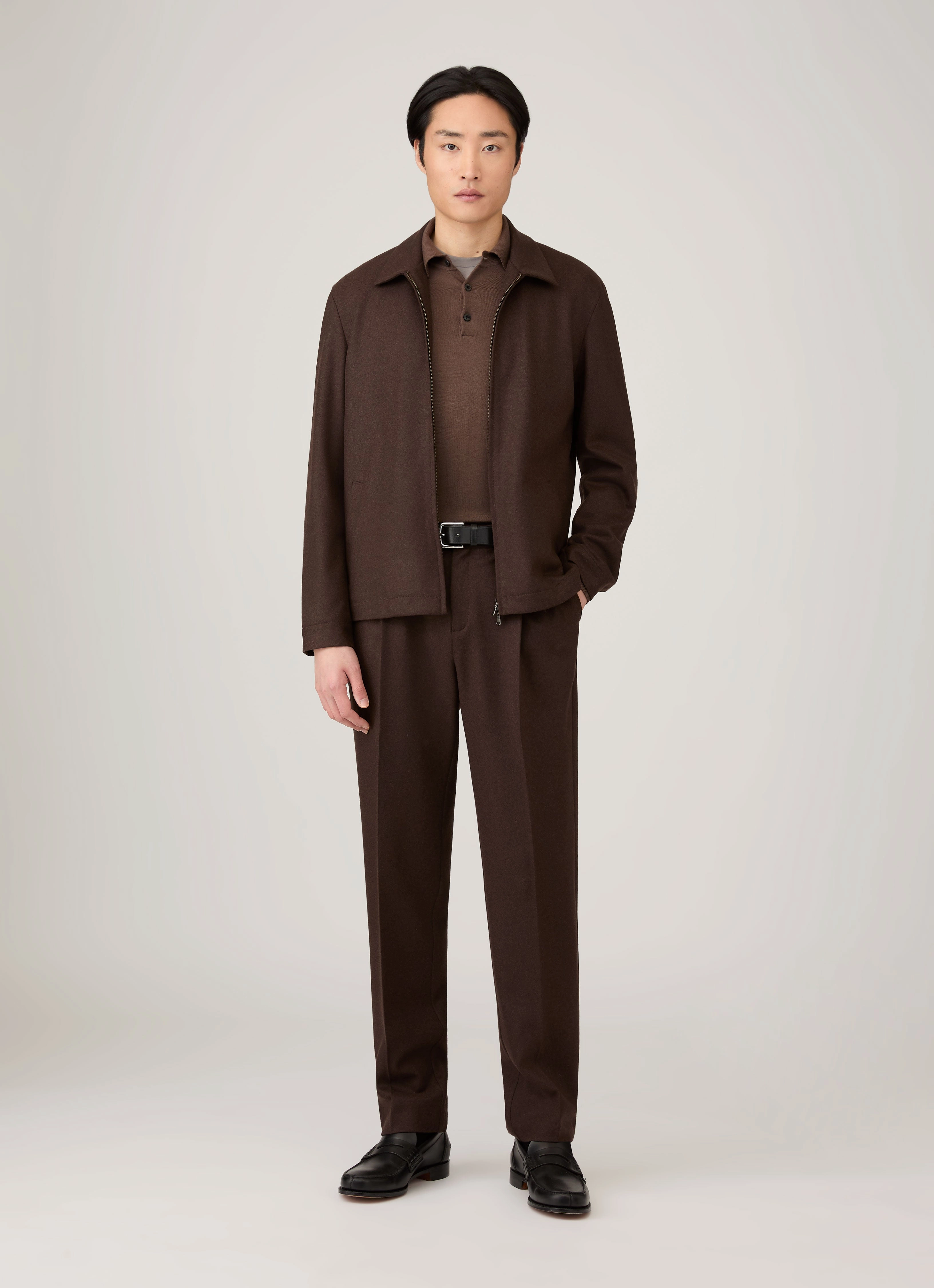 Men's Extra-Fine Merino Polo Shirt in Bark All-Day Fit