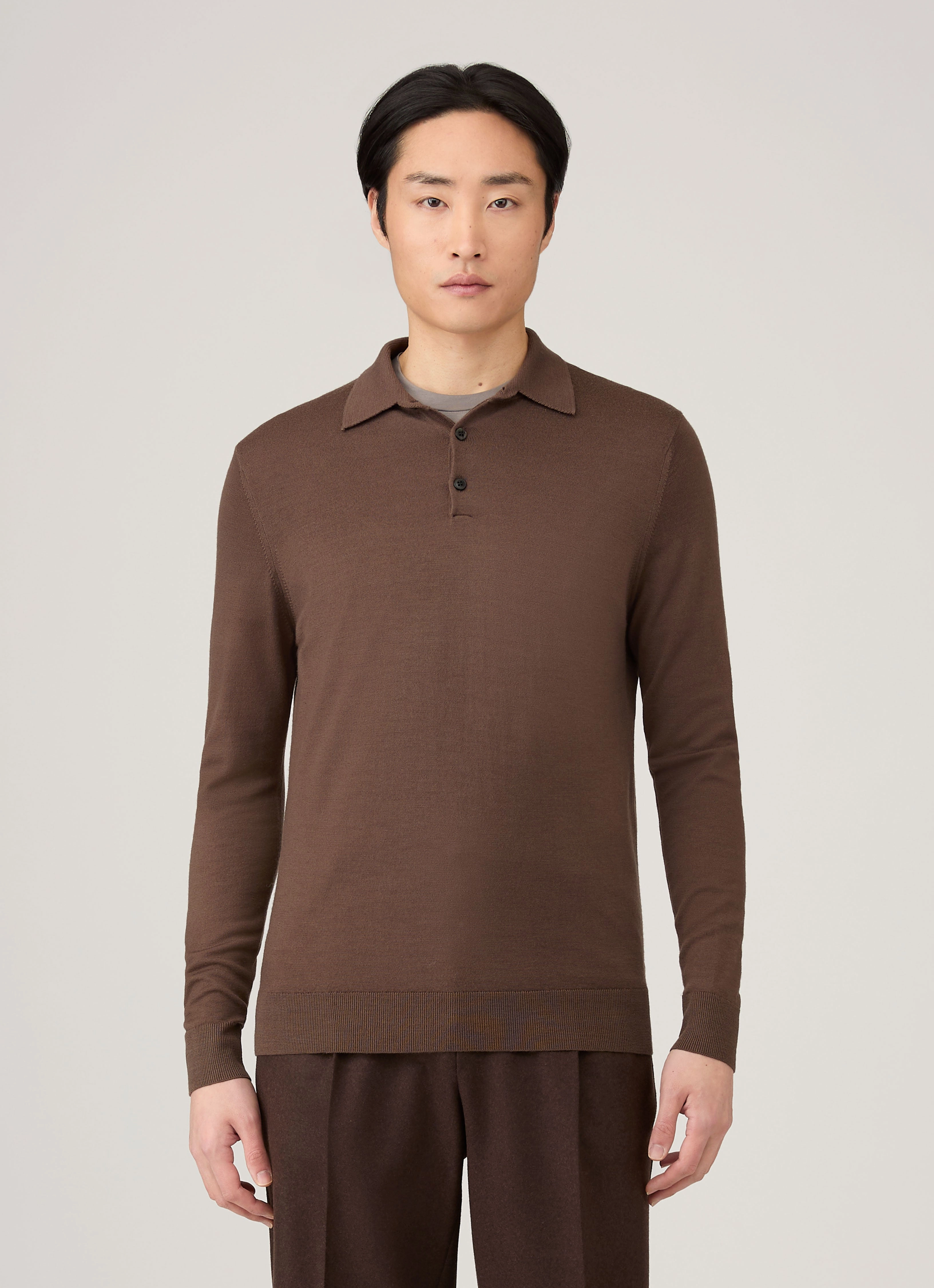 Men's Extra-Fine Merino Polo Shirt in Bark Classic Style